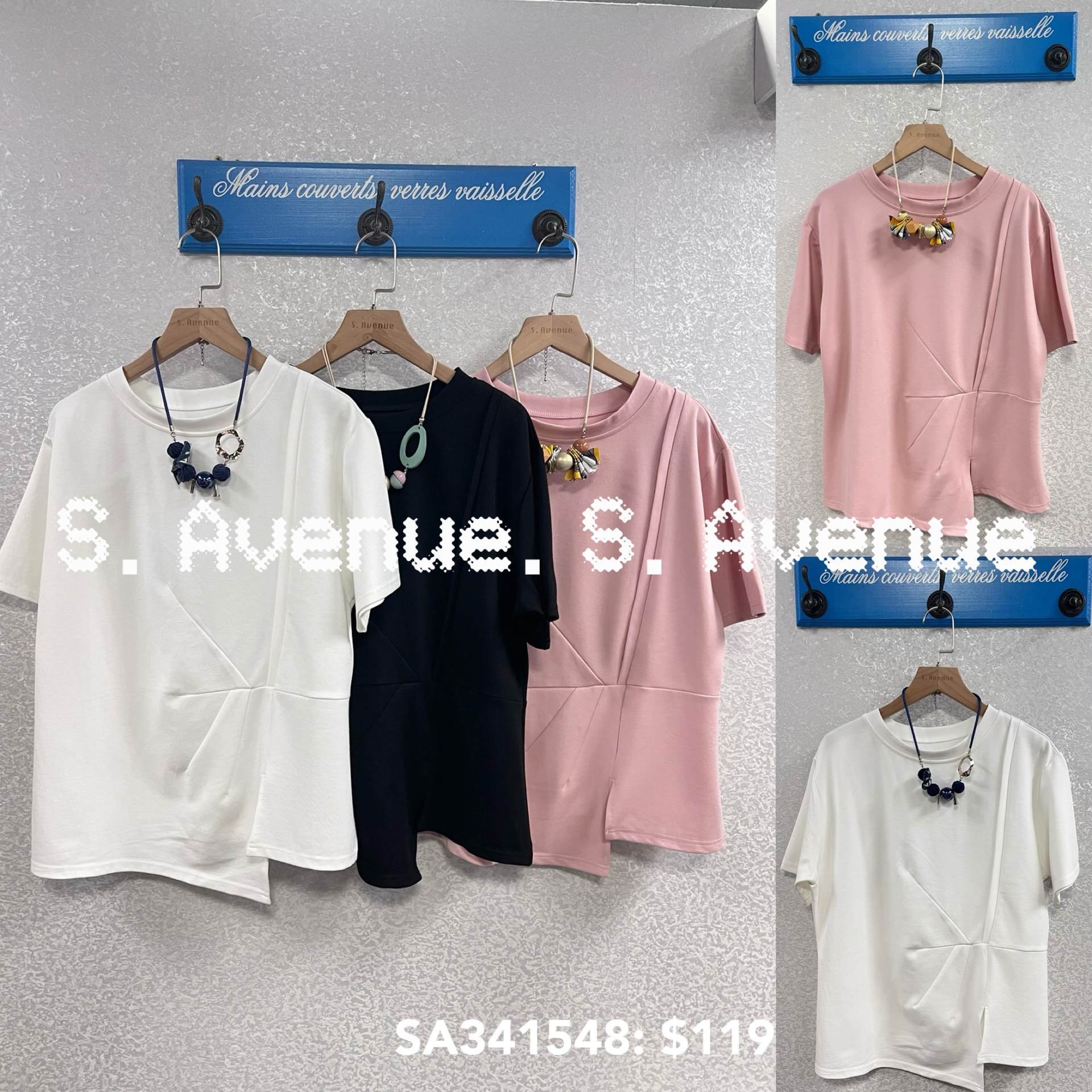 SA341548: 短袖淨色有撍有骨不規則腳tee