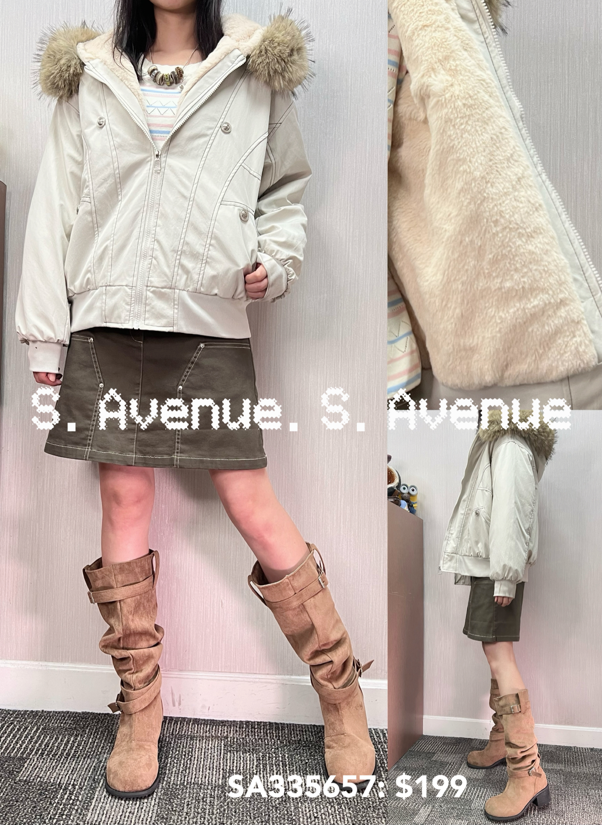 SA335657: 長袖有毛毛帽內里毛毛褸