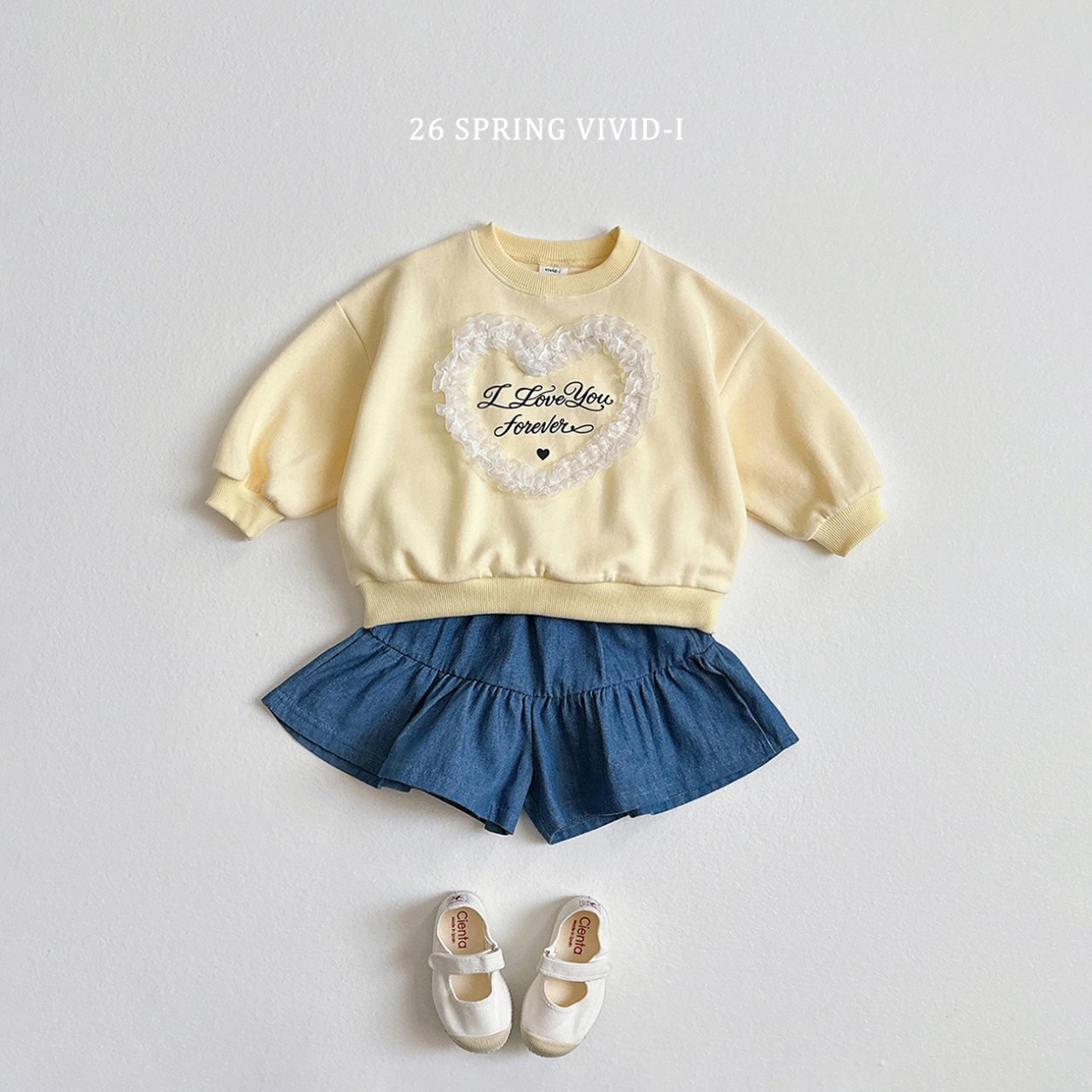 🌸預訂 韓國直送🌸🇰🇷VIVIDI四色心形蕾絲字母印花寬鬆衛衣