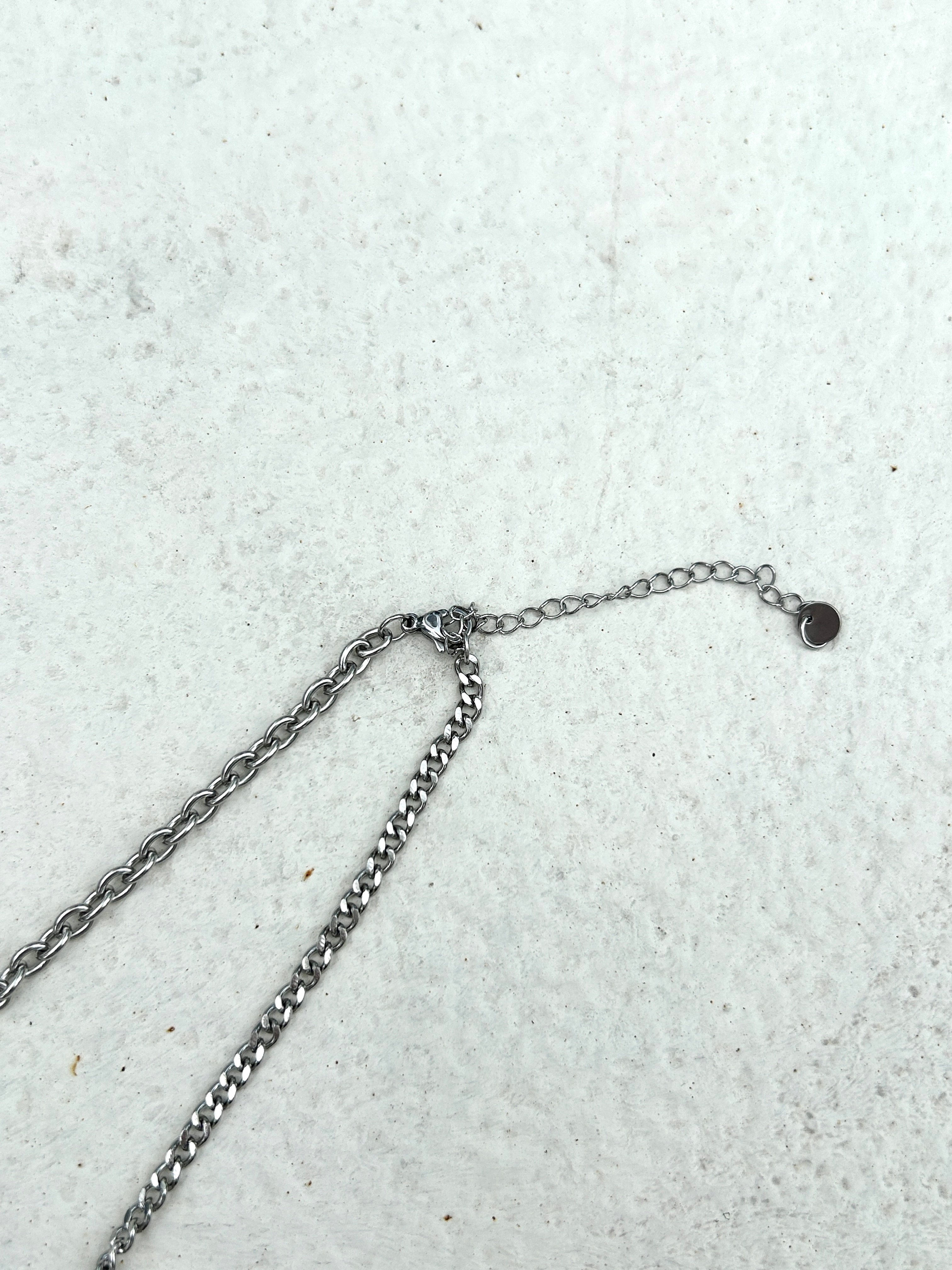 Silver heart rhinestone stainless necklace