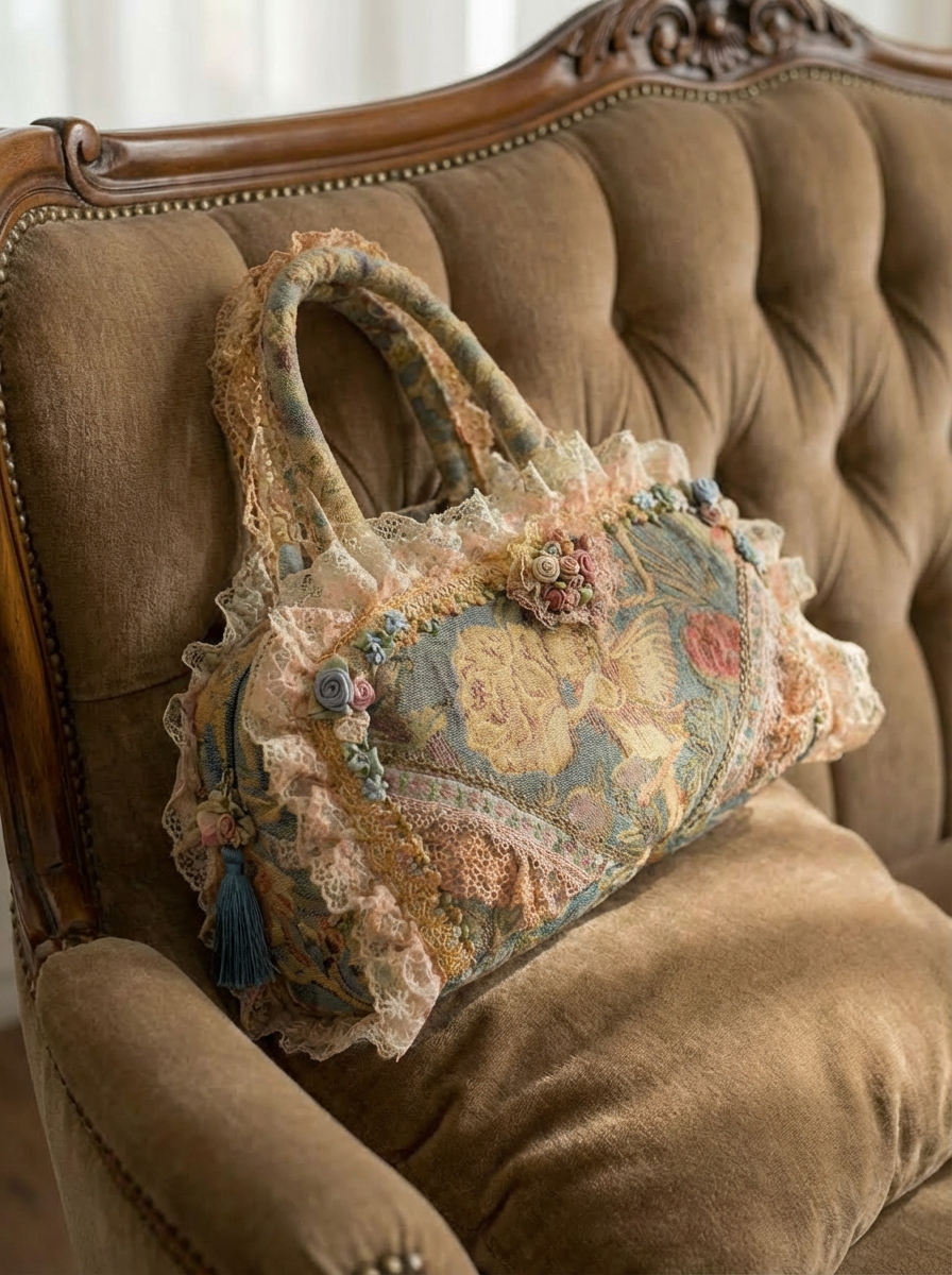 19世紀浪漫主義Angel Antique Victorian Lace Bag