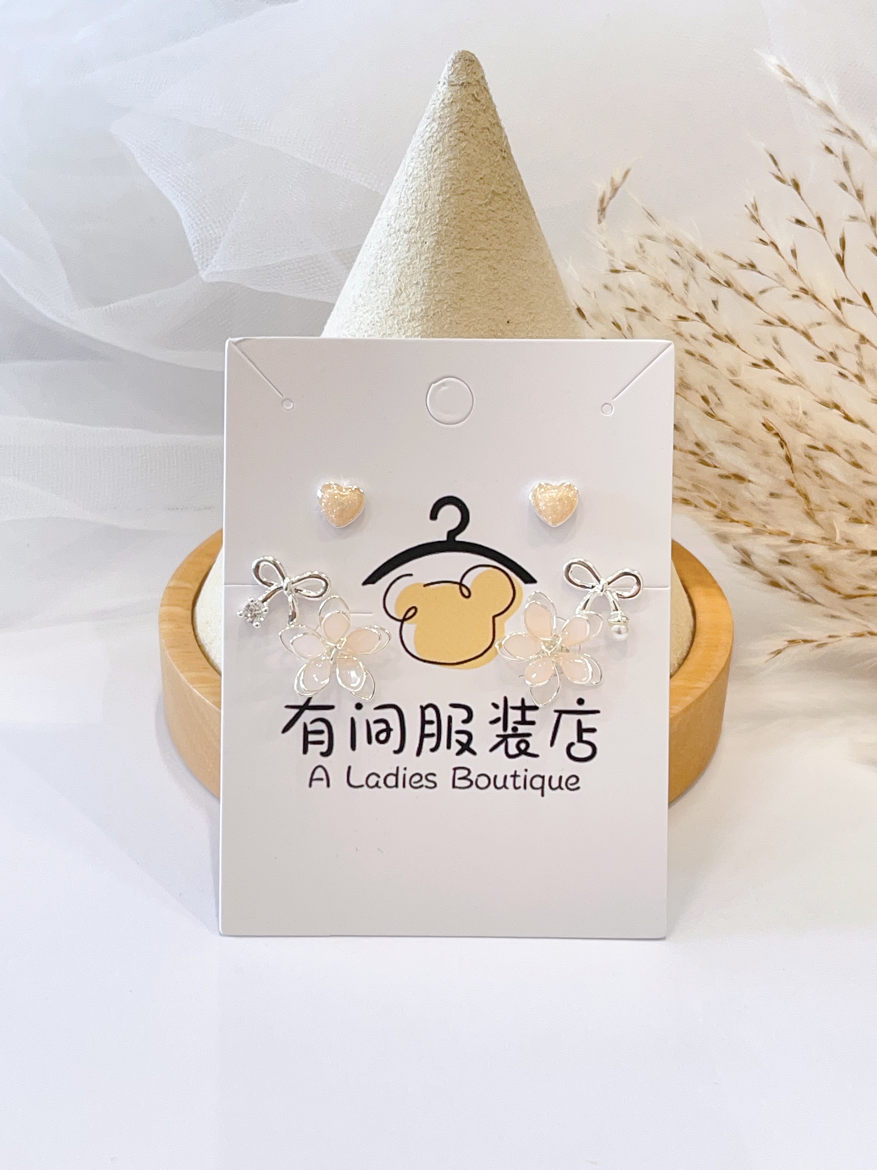 蓝色樱花蝴蝶耳环套装