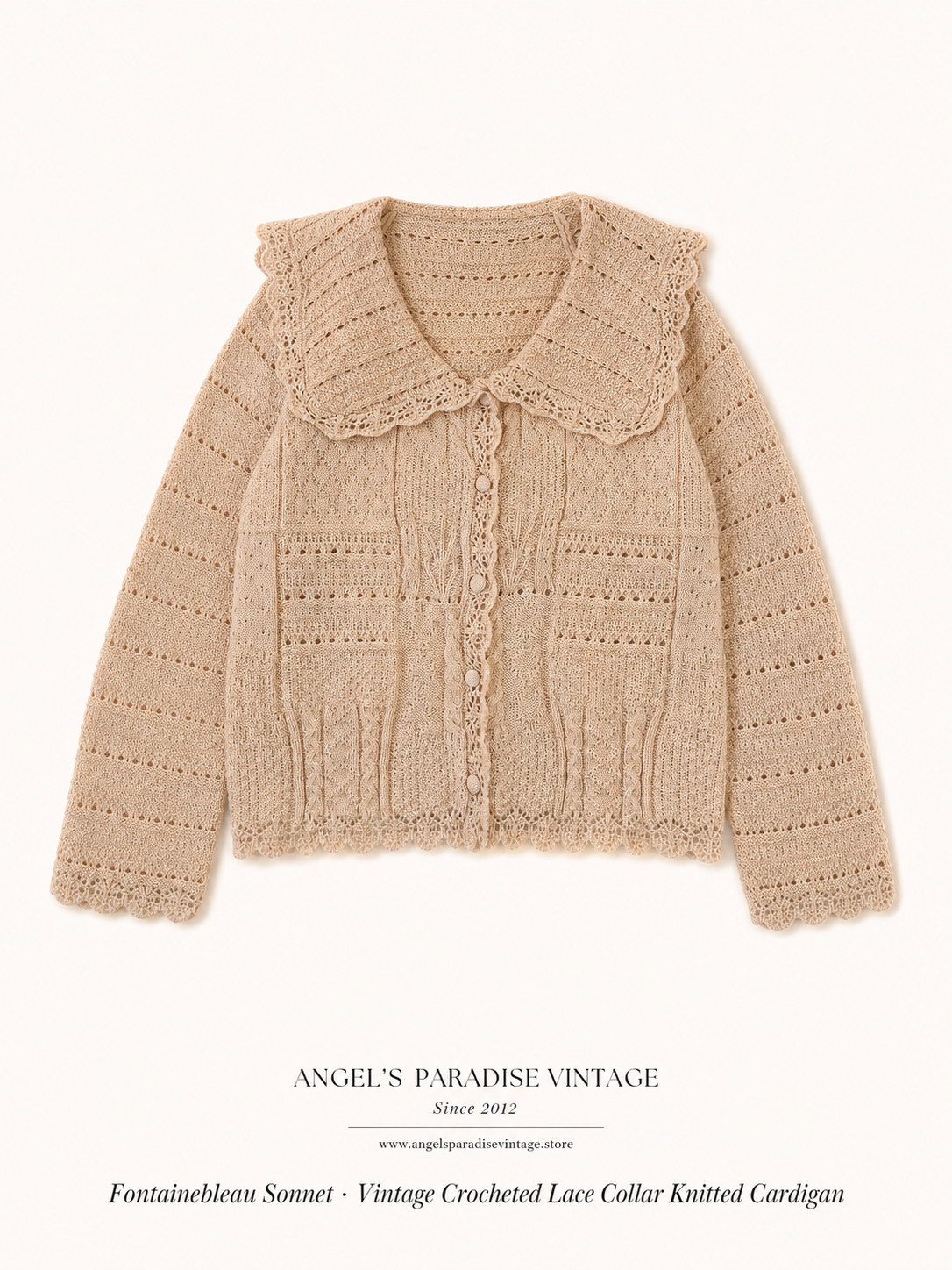 楓丹白露的詩篇 ∙ 鉤織立體拼花大翻領古董針織外套 Fontainebleau Sonnet ∙ Vintage Crocheted Lace Collar Knitted Cardigan