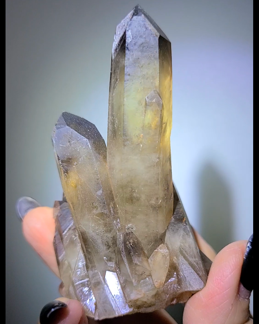 Smoky citrine cluster with phantom smoky pyramids - C96