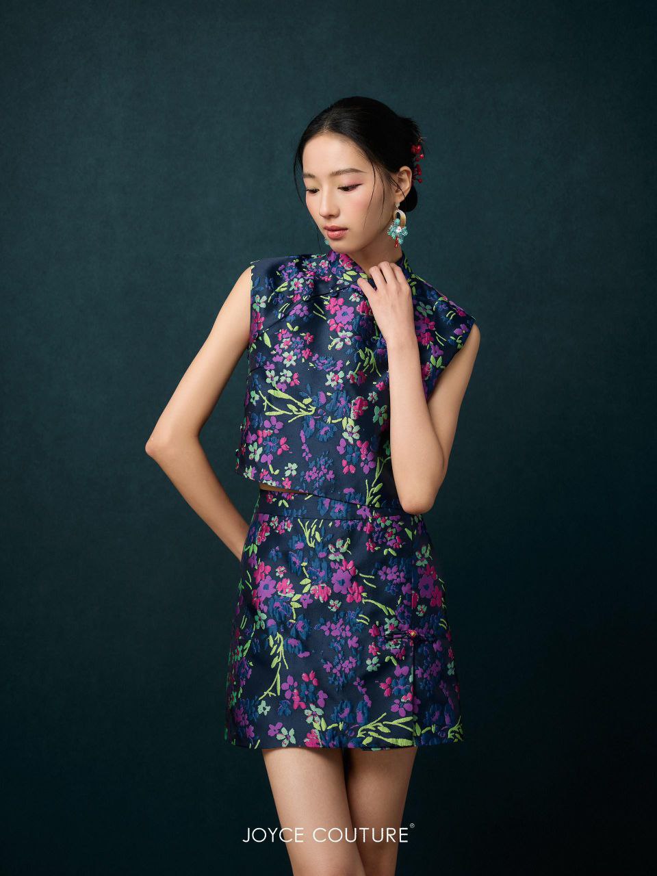 无袖花花旗袍上衣 T0191