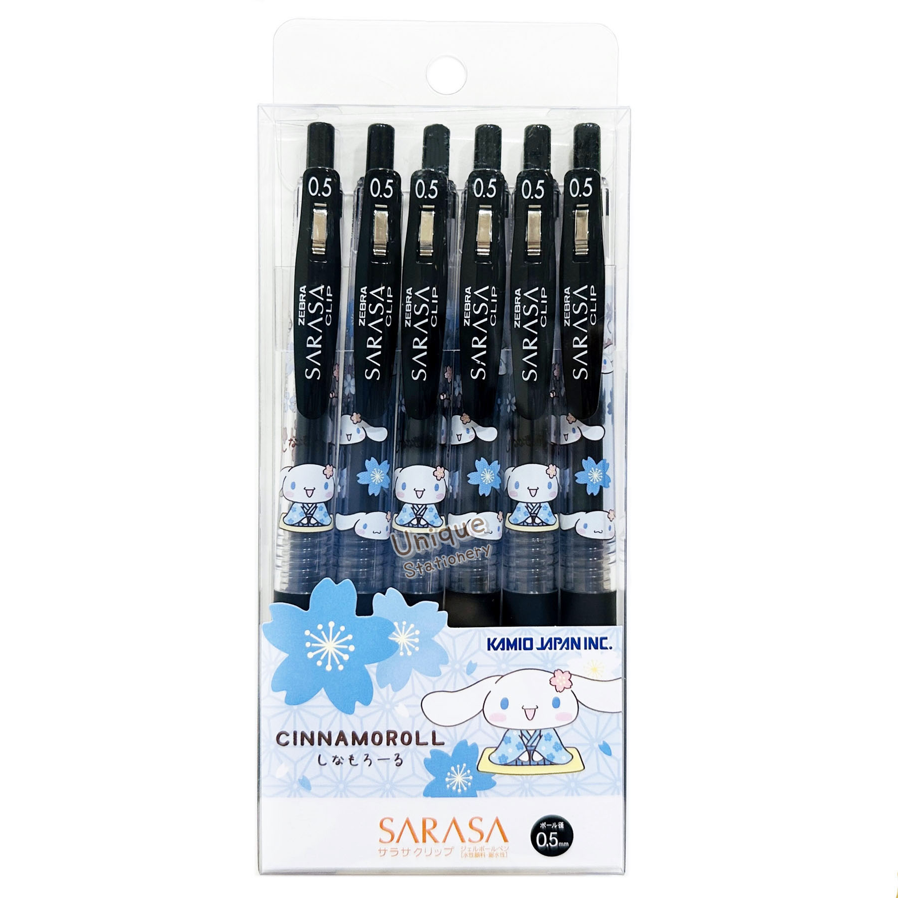 現貨｜【一套6枝】Sanrio Cinnamoroll 玉桂狗 日本製 Zebra SARASA CLIP 0.5mm 黑色 啫喱筆 套裝 (231182)