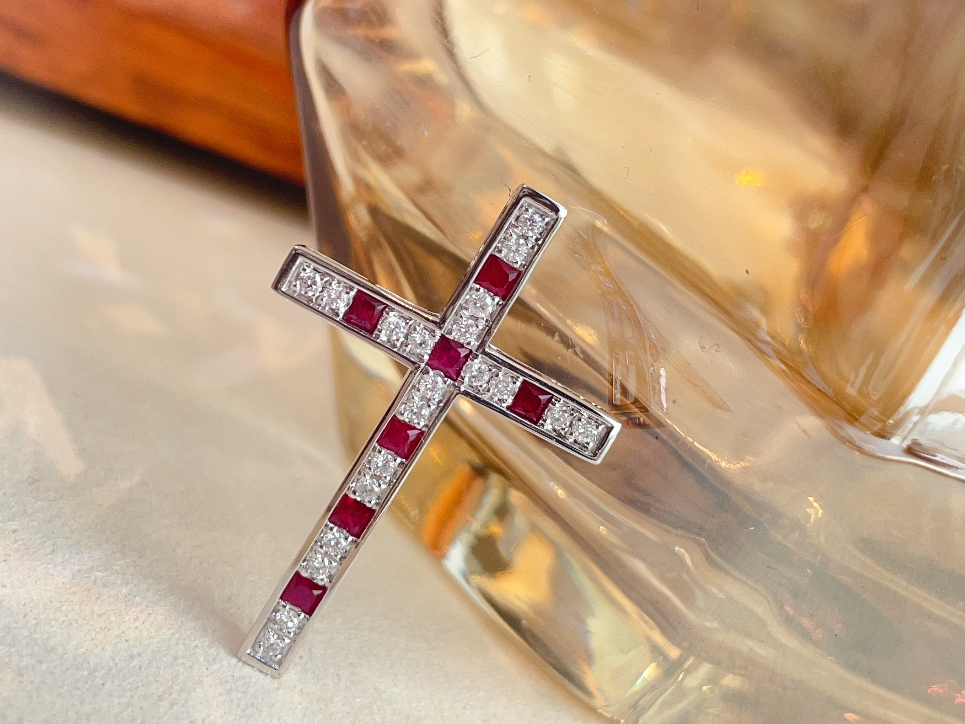 Ruby & Diamond Channel-Set Cross Pendants N031357/031356