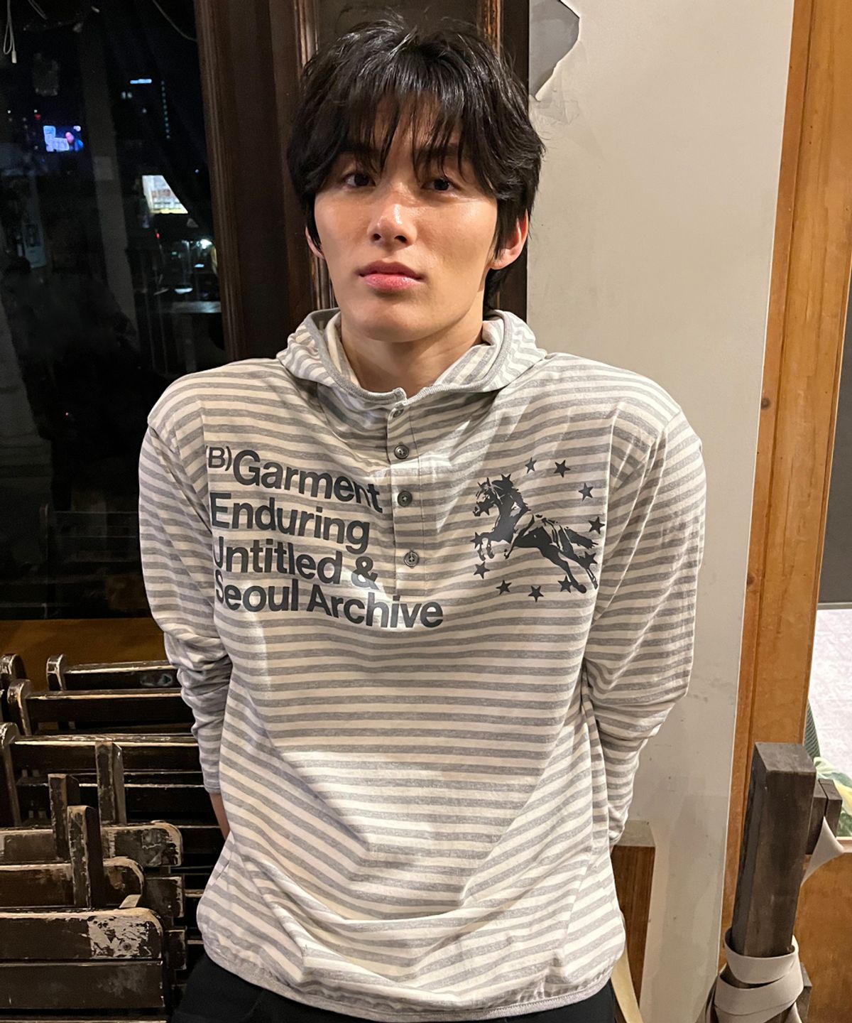 🇰🇷訂購｜UNTITLED 26SS｜Unicorn Small Stripe Henley Hoodie  2色 