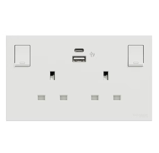 施耐德 奐然AvatarOn C 白 13A孖蘇有掣連Type A+C USB 插座