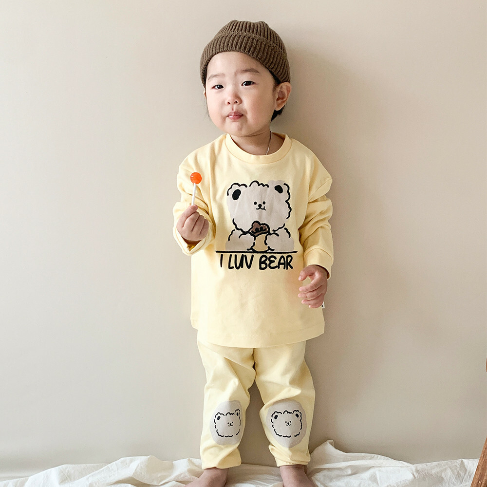 UBMOM Lovely Series Bear Pong Pong 九分袖運動上下套裝-香蕉黃色