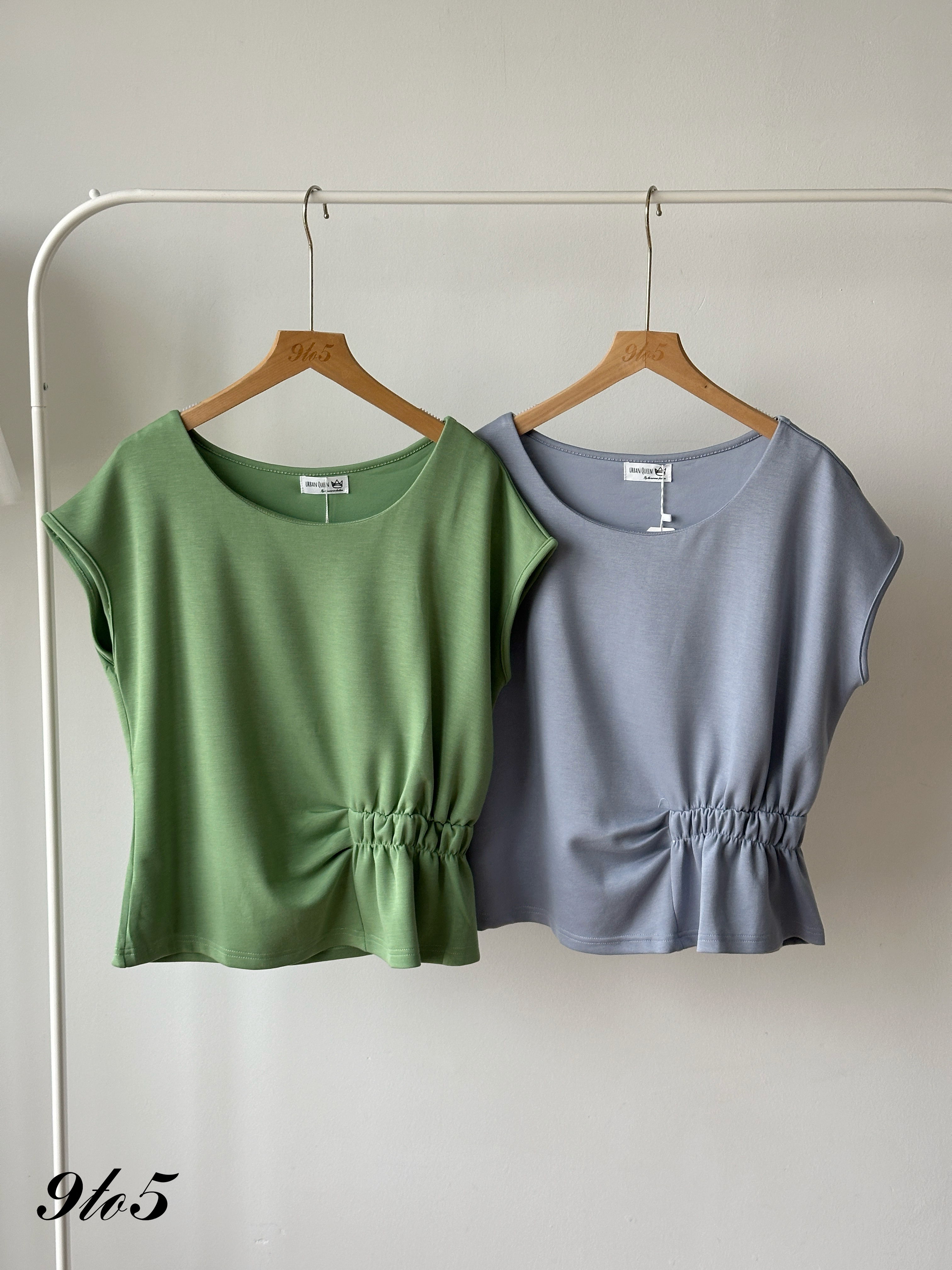 T4369 Round Neck Side Ruched Top - 5 Colors 
