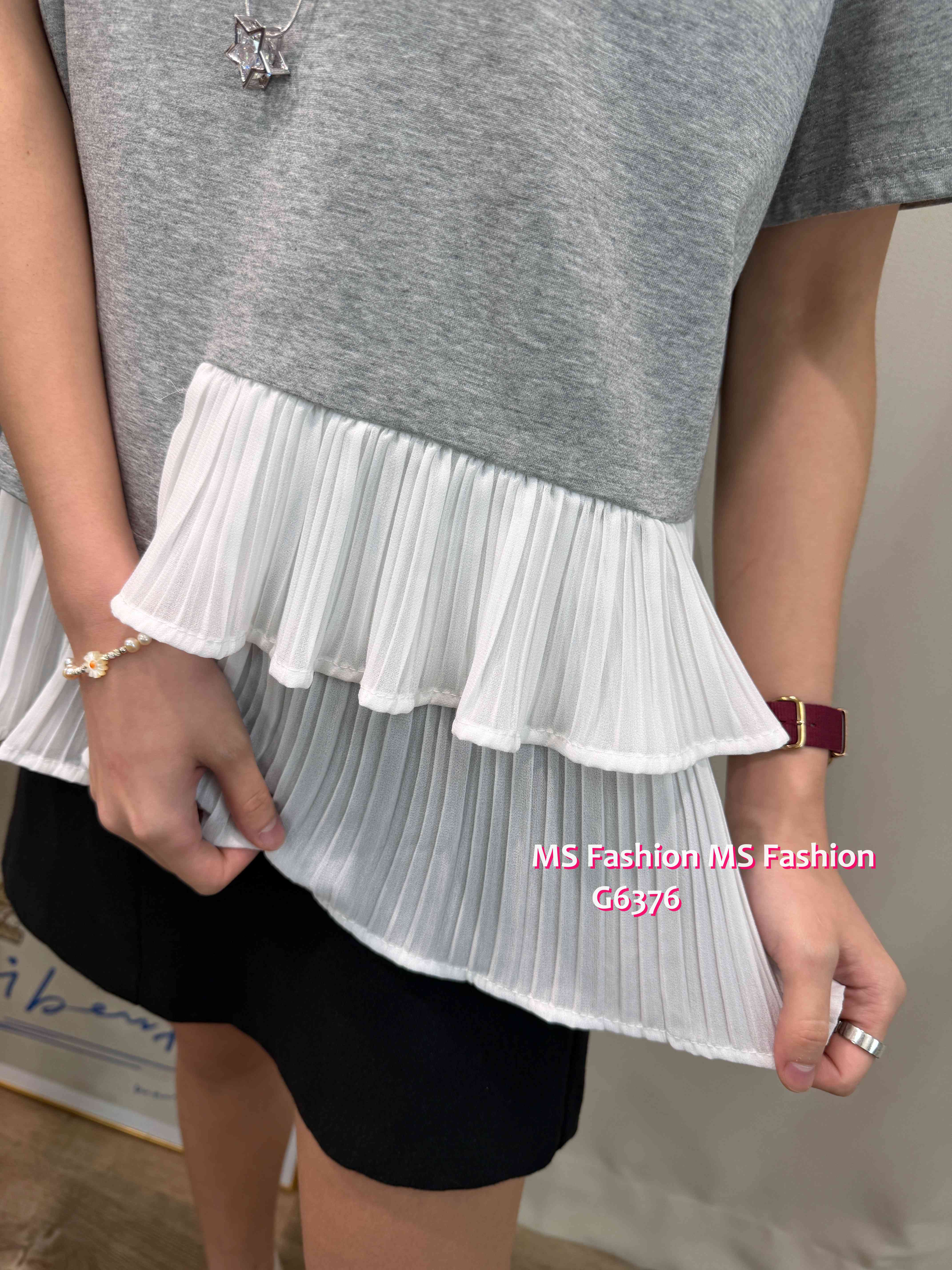 G6376 ruffle腳拼布top