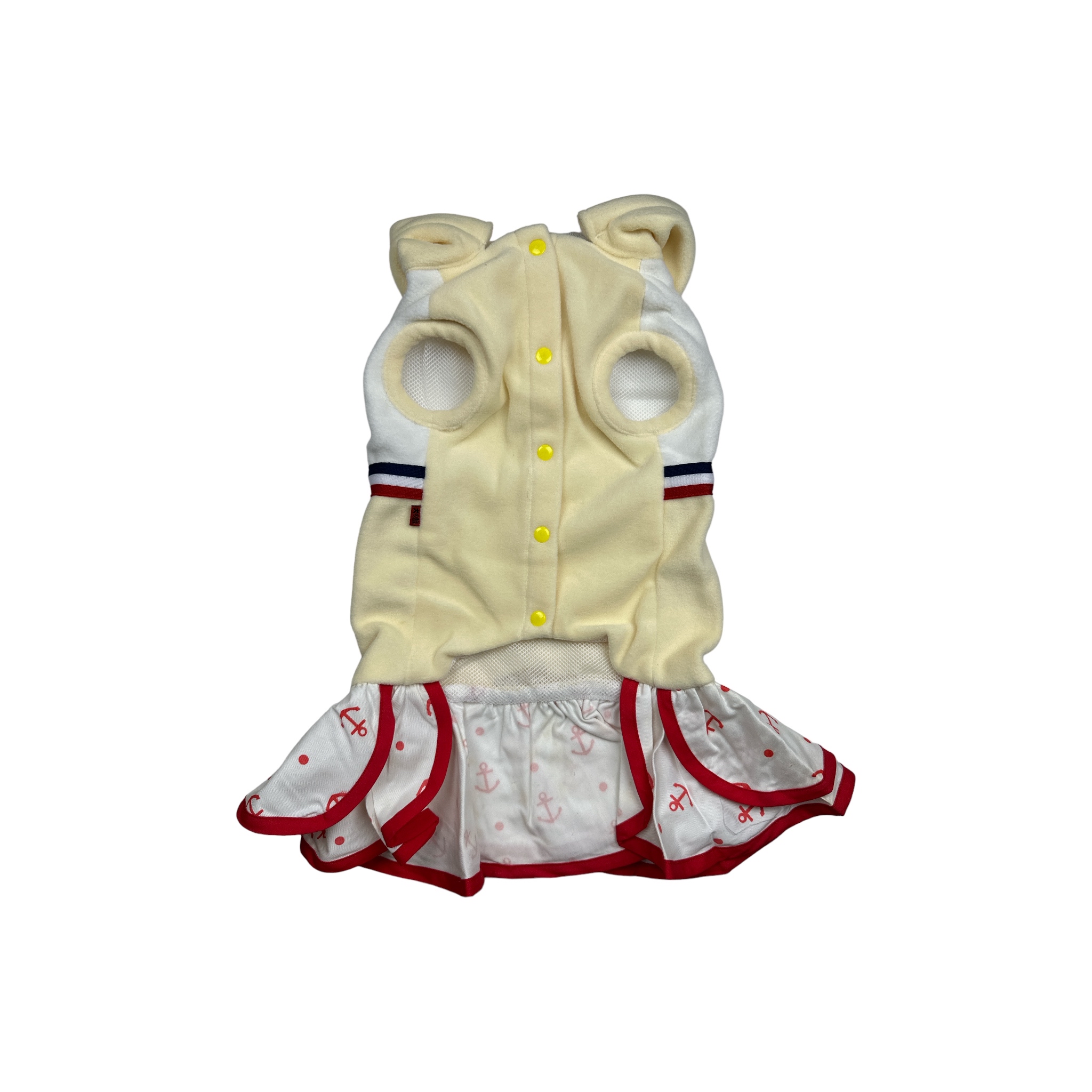 S146Y 有帽藍白紅條裙 - 粉黃色  【瑕疵品】