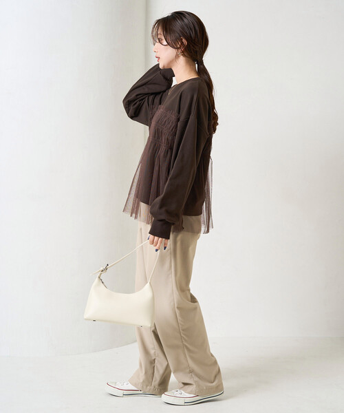 薄紗褶皺拼接衛衣