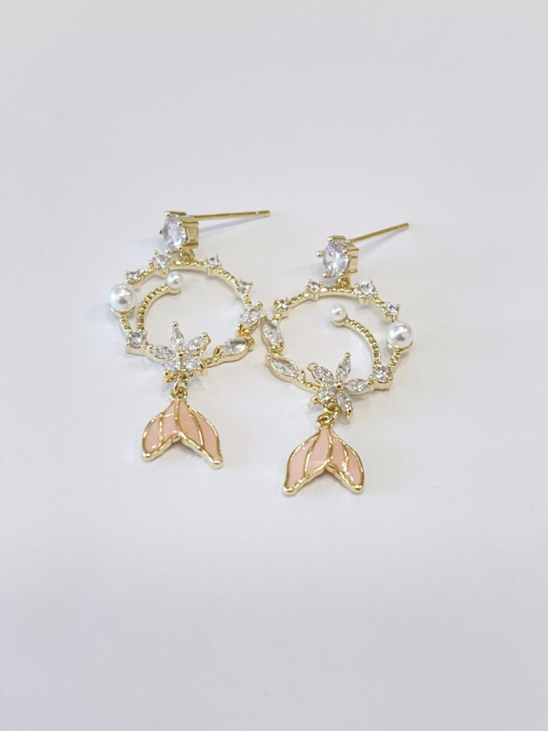 网红圆圈锆石人鱼尾耳环