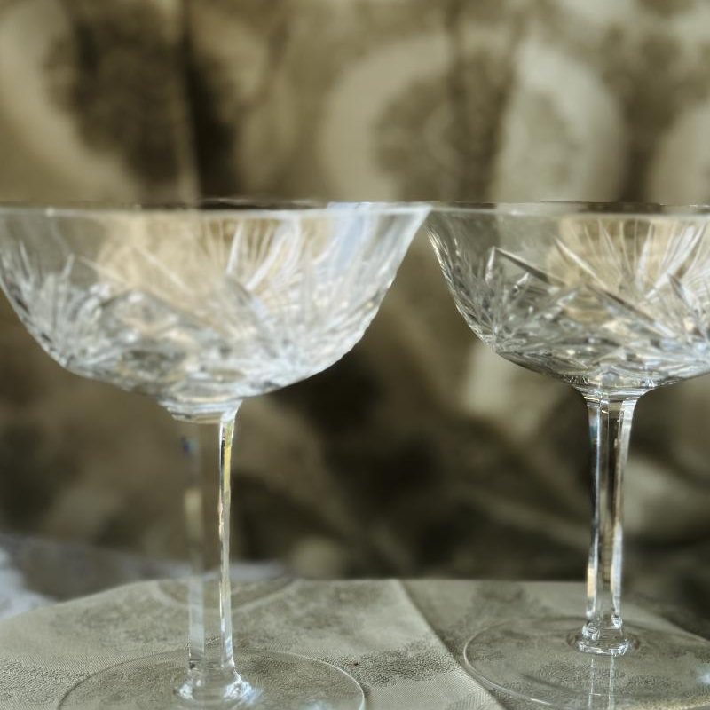 Pair of Vintage Hand-Cut Crystal Champagne Coupes with Pinwheel Pattern (MT2382)