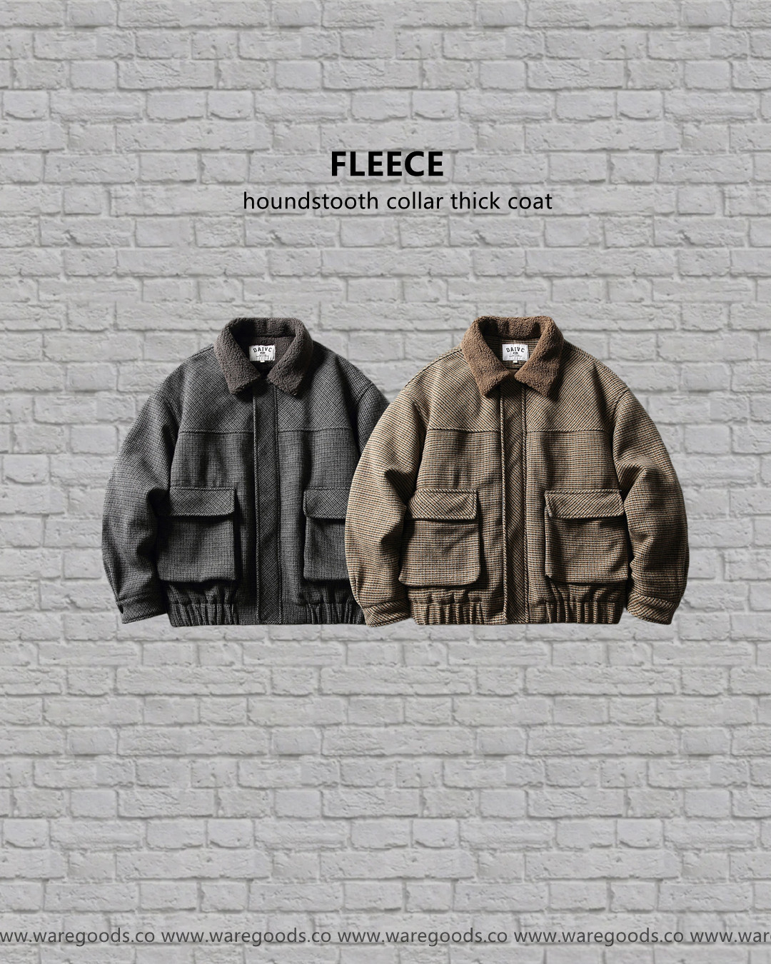 W031千鳥格翻領加厚外套