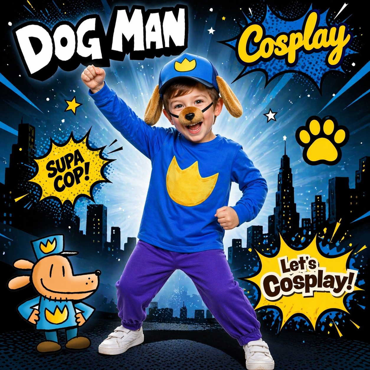 Dog man Dogman cosplay cap帽 6件套 故事書中角色扮演服裝  世界閱讀日服裝扮演 world book day costume 兒童萬聖節衣服 聖誕節派對服裝 cos1023B