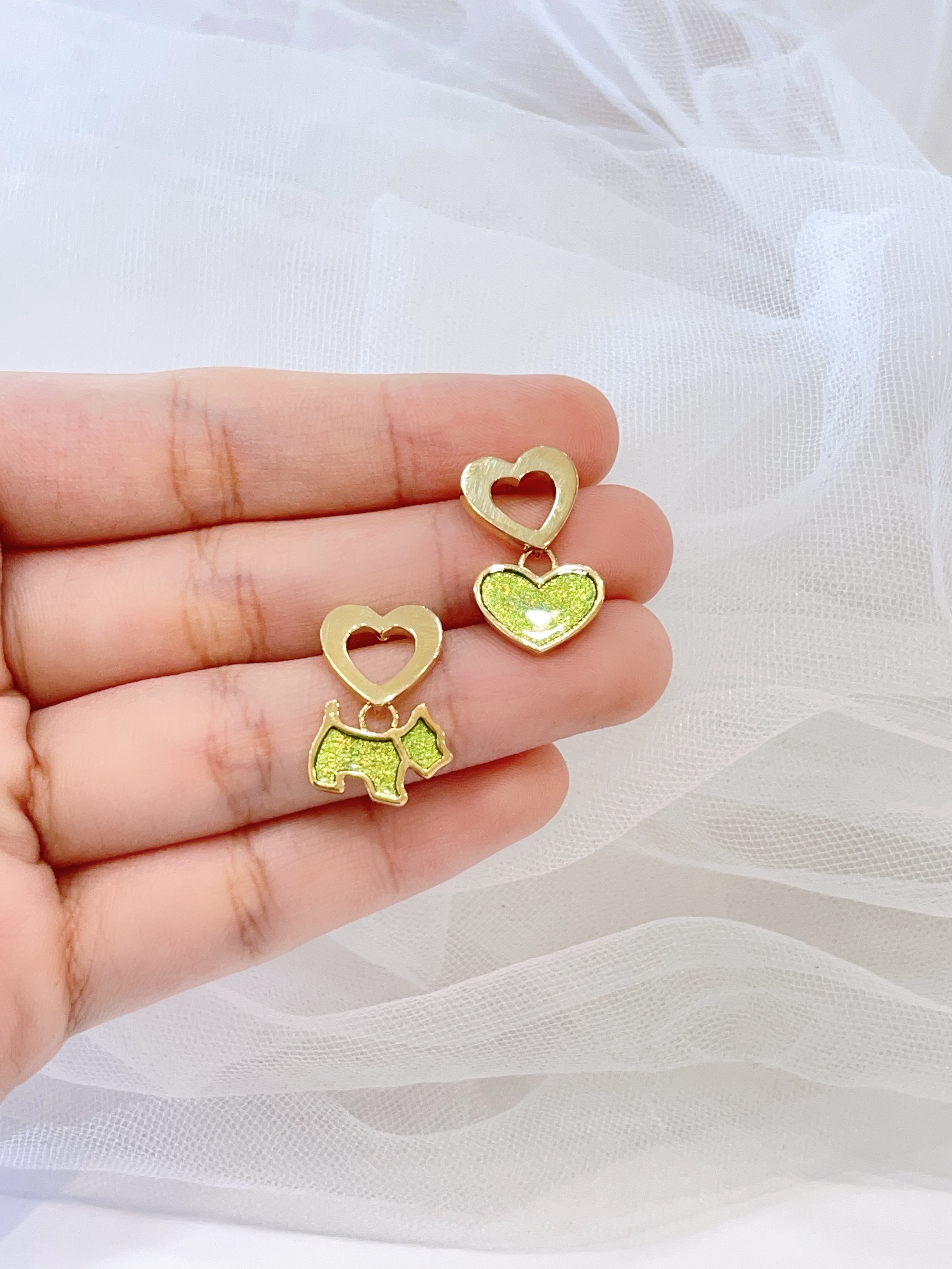 小清新不规则小狗爱心卡通耳环