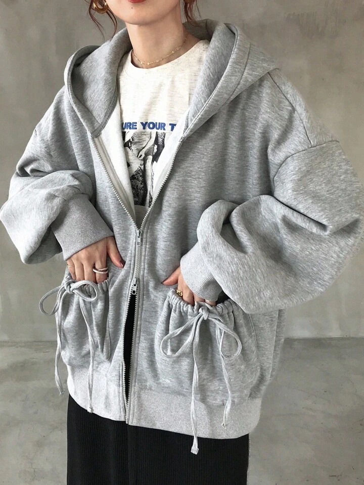 休閒抽繩連帽拉鍊外套