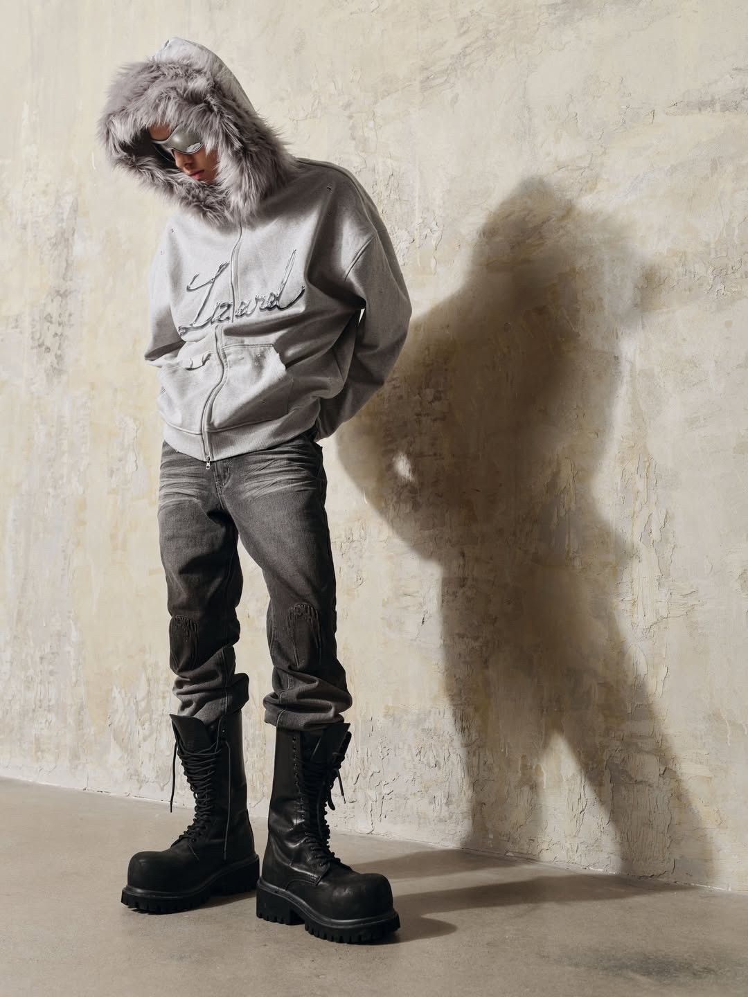 GREY FURY HOODIE ZIP 