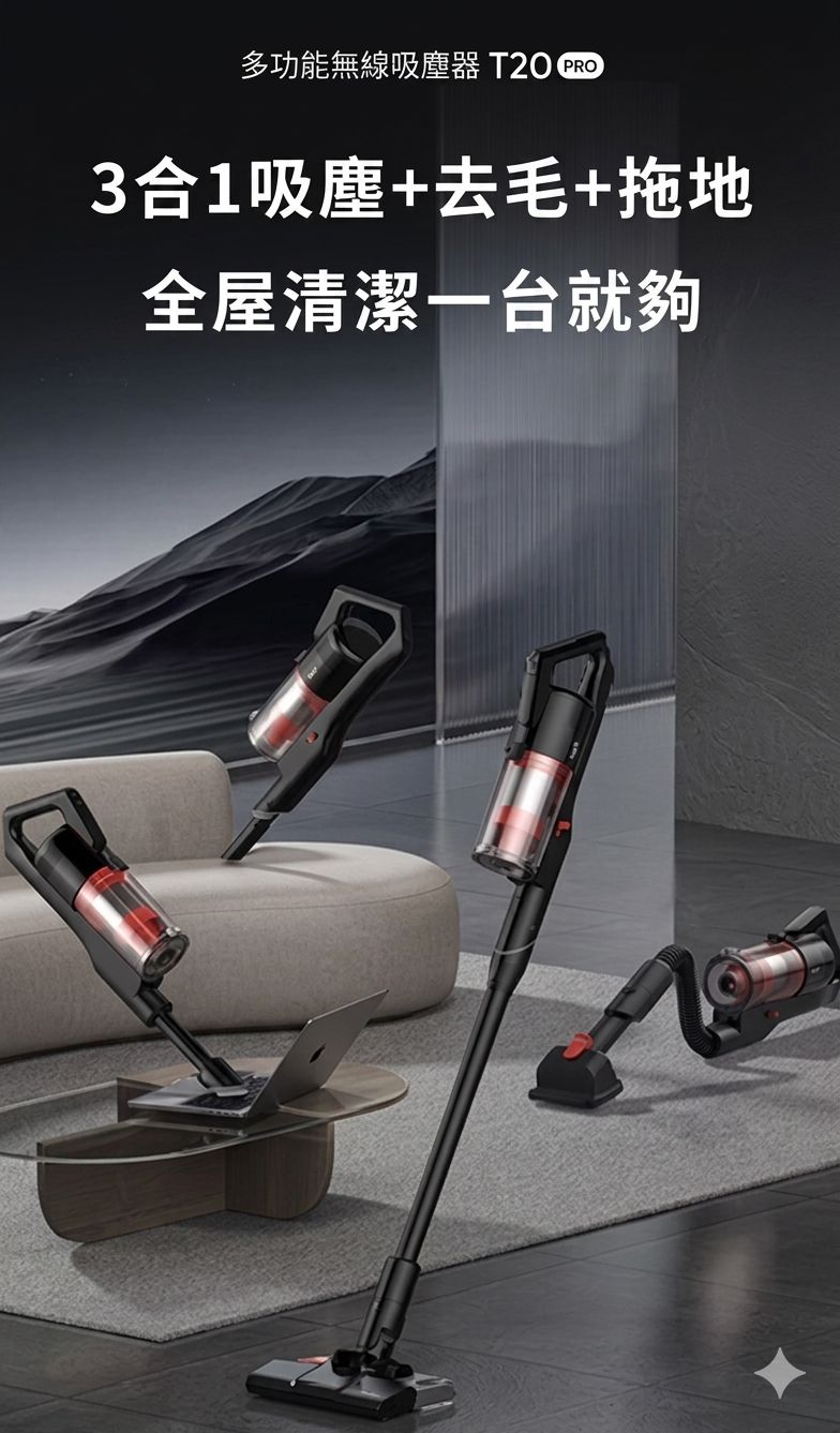 德爾瑪 Deerma T20 Pro 吸拖一體無線手持吸塵機 香港三腳插頭 (預購產品)