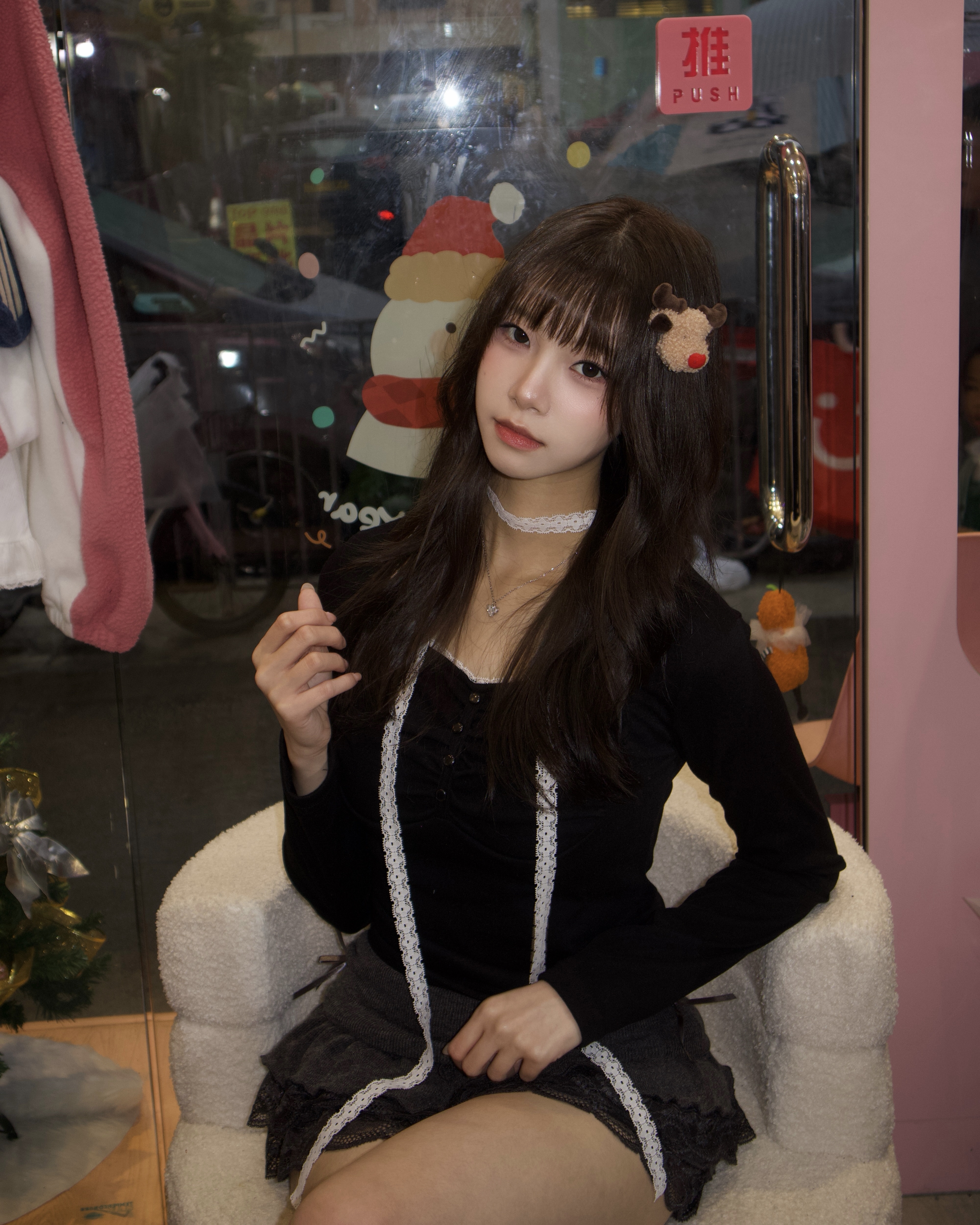 長袖款！韓國Lacy掛頸方領Top