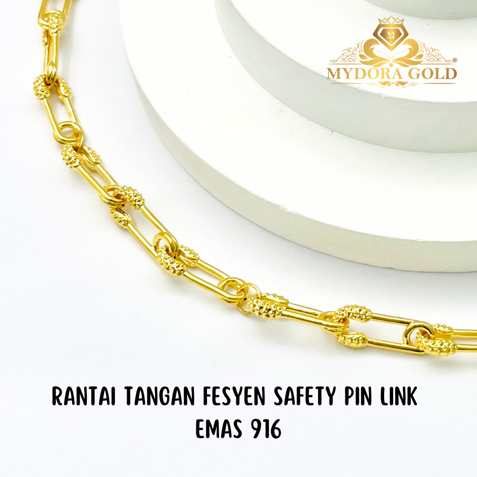 MYDORA Rantai Tangan Fesyen Safety Pin Link l EMAS 916/22K