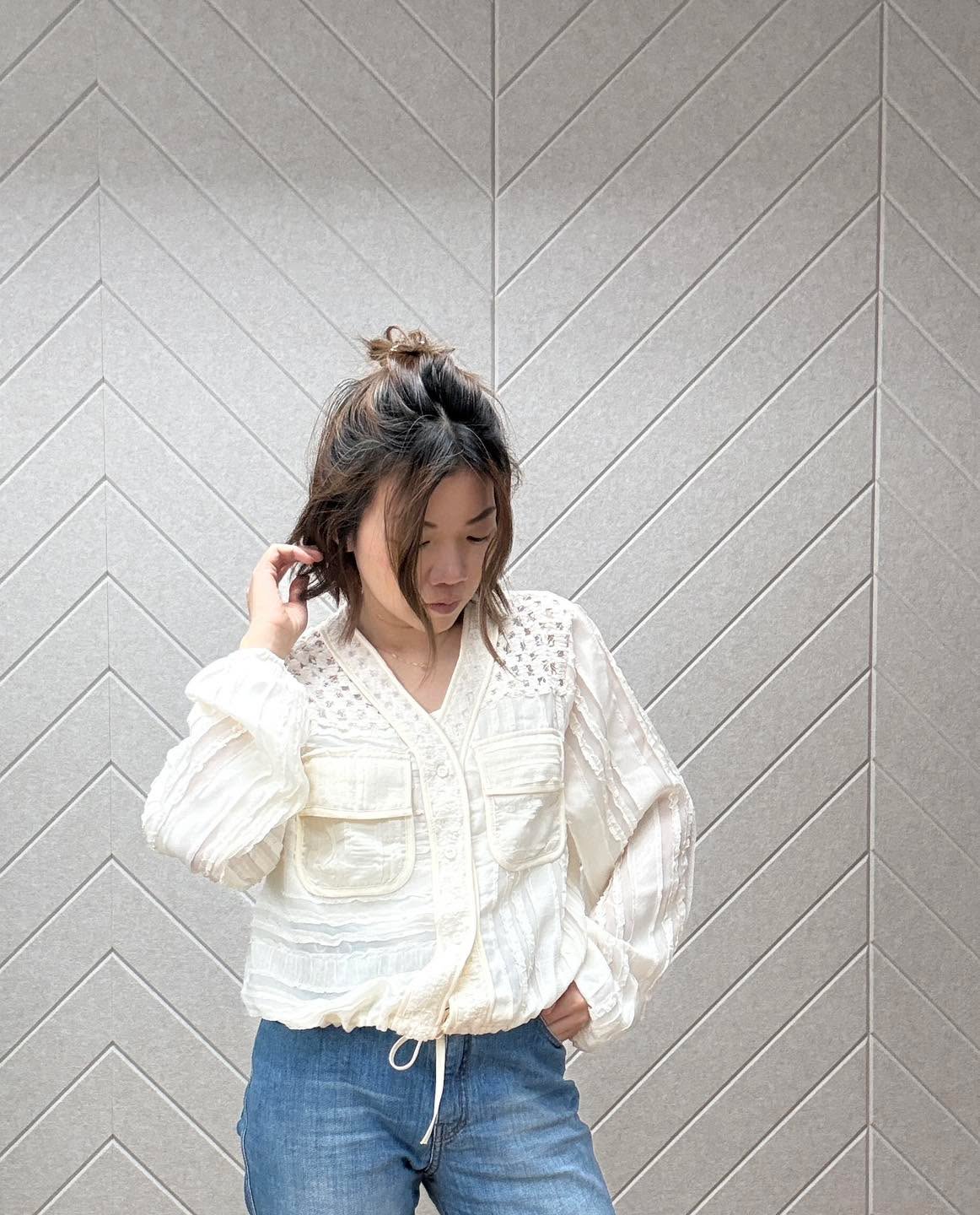 鏤空v領束腳恤衫外套