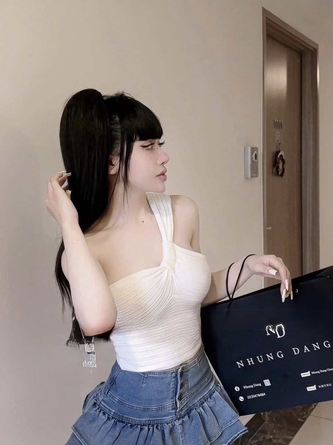 羅紋單肩露臍上衣韓式