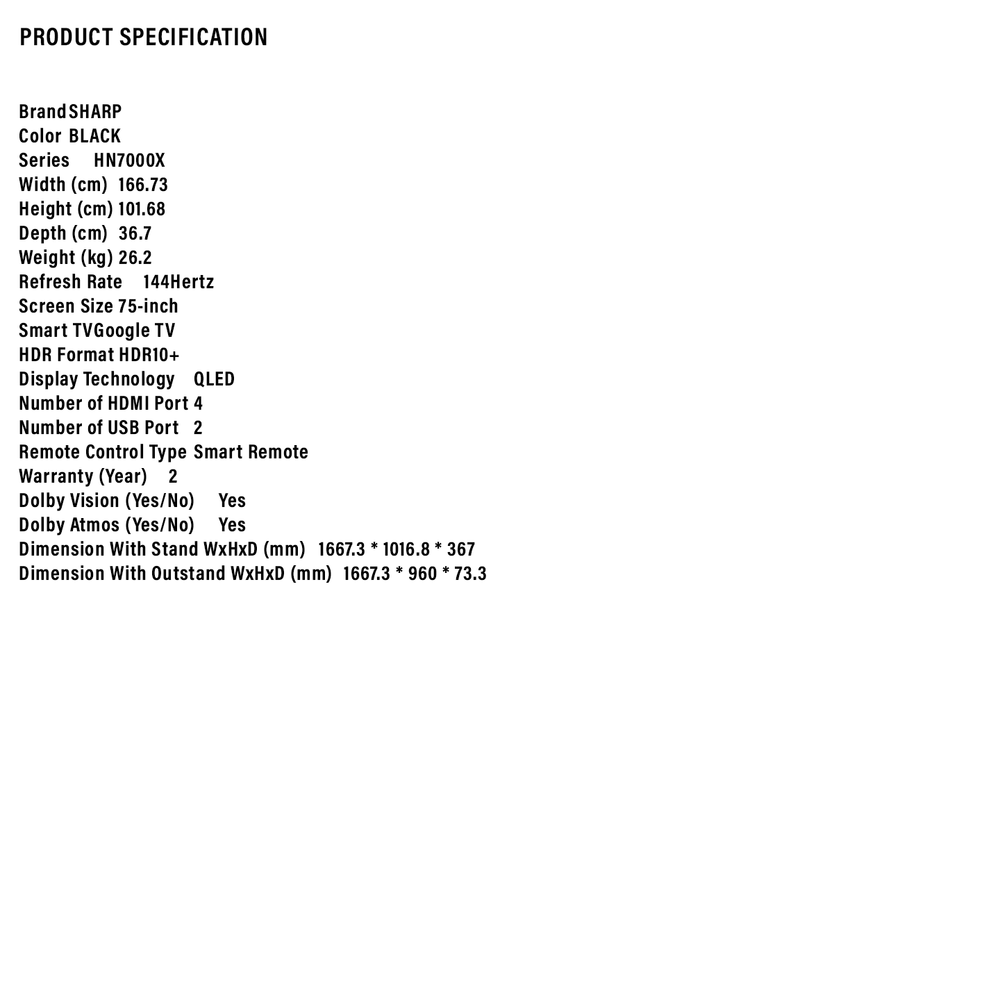 Sharp 75" 4K UHD QLED 144Hz Google TV (4TC75HN7000X)