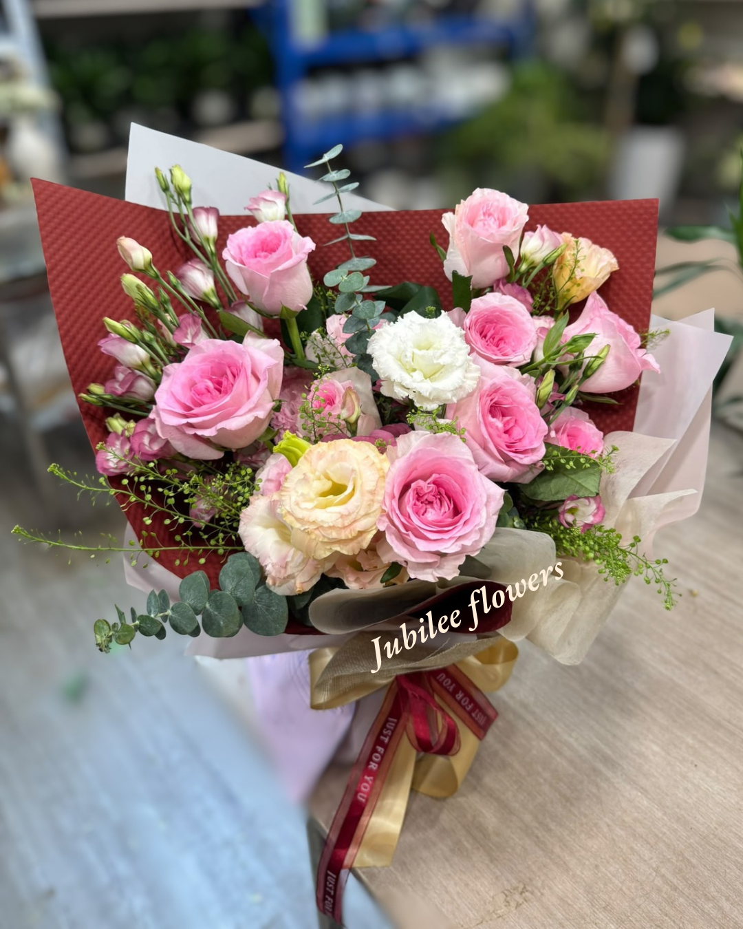 粉玫瑰洋桔梗混搭花束