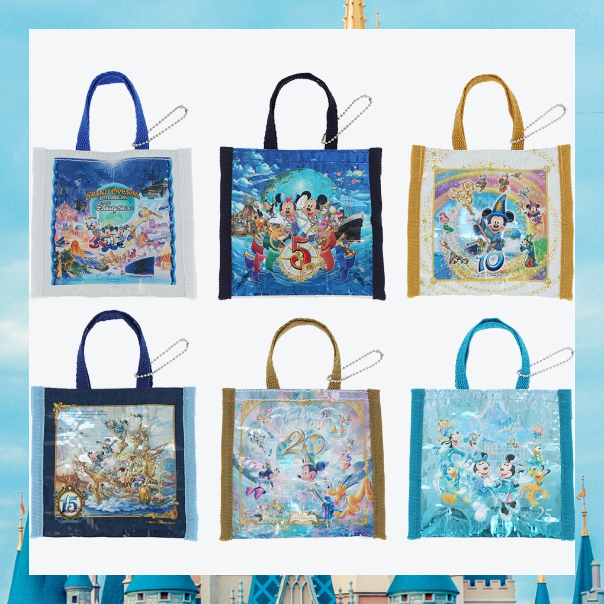 ：日本：DISNEYLAND園區產品 TOYKO DISNEYSEA 25TH THE JUBILEE JOURNEY 盲抽 小 ECO BAG KEYCHAIN