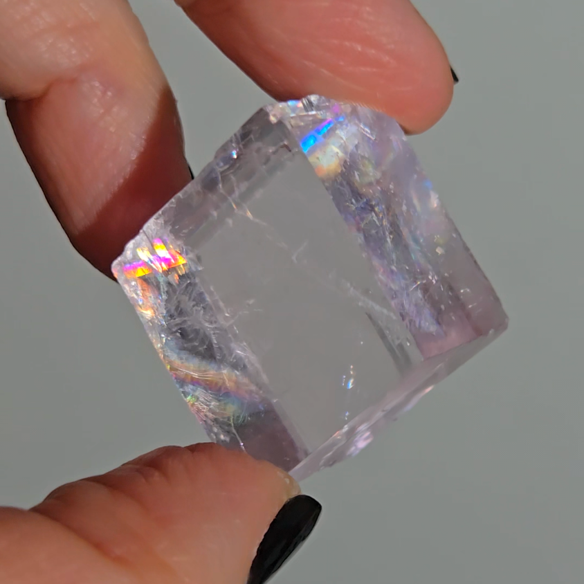Purple calcite cube with intense rainbows - PC6