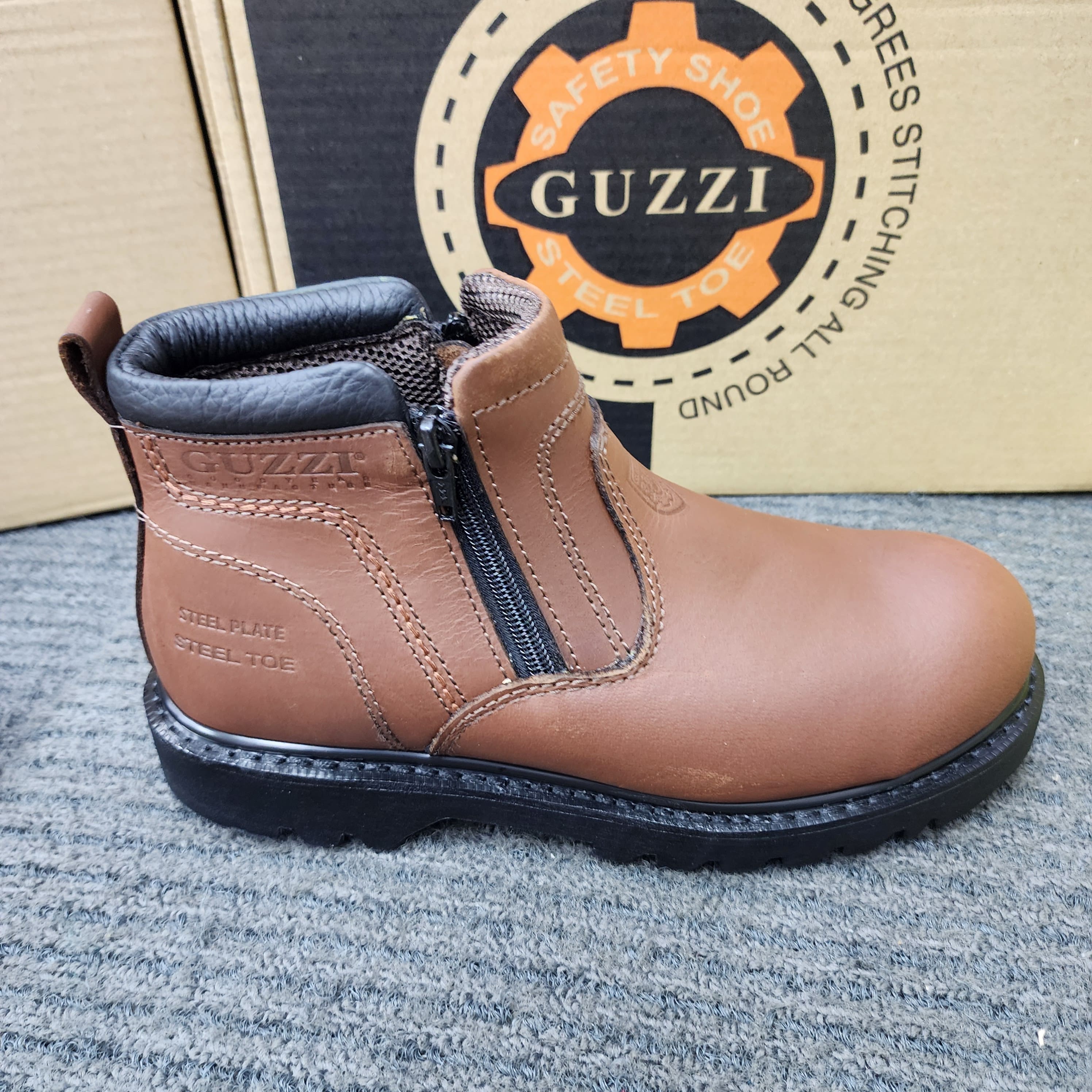 GUZZI SAFETY SHOES 932 GOODYEAR WELT STITCHING DOUBLE ZIP MID CUT G2 G4 G13 KASUT KESELAMATAN