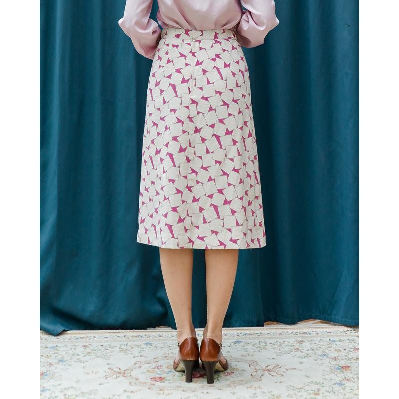 Vintage Japanese Pink and White Square Pattern Pleated Skirt - Waist 29~32" (MT1606-38)