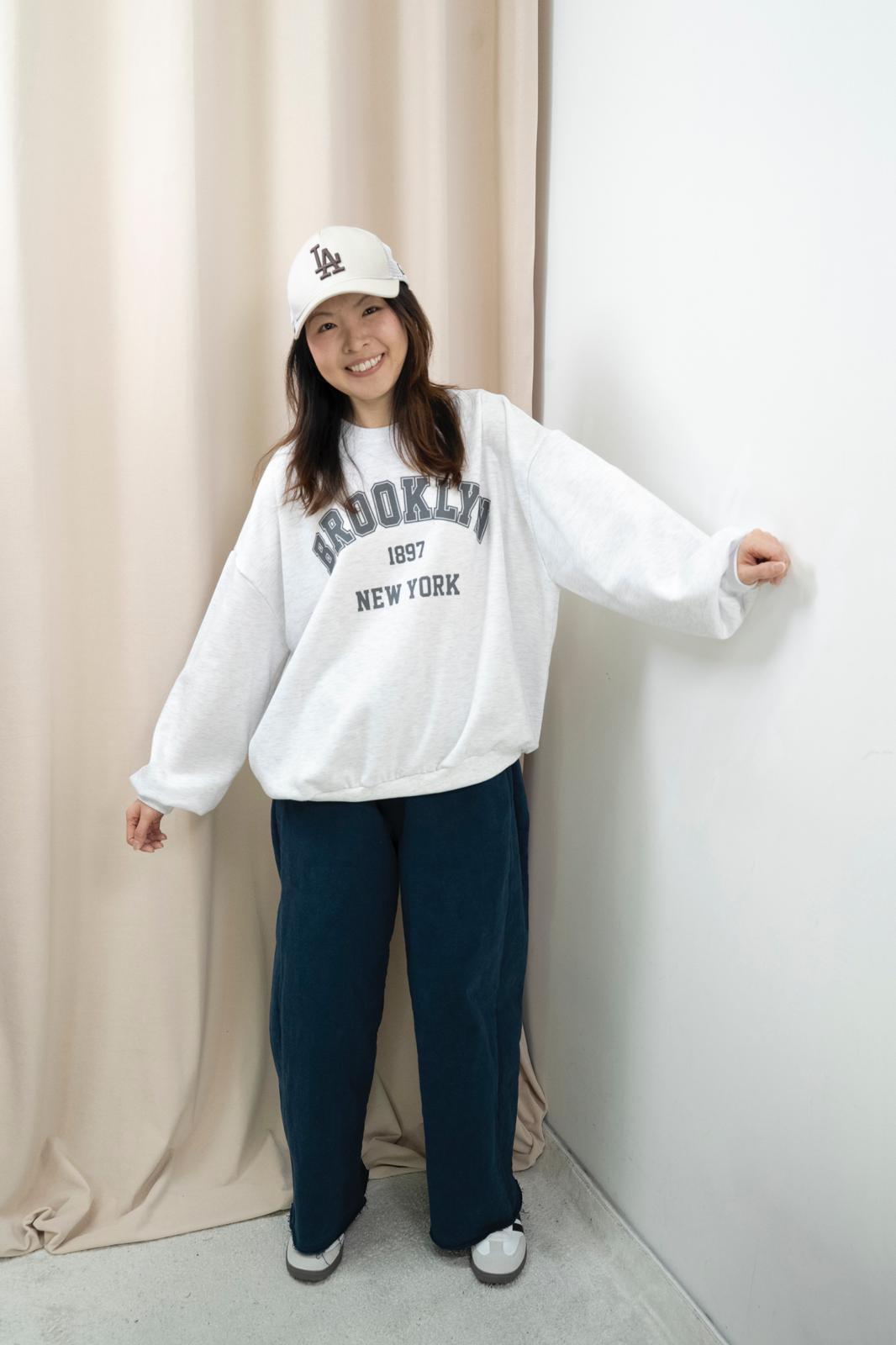 加絨有型文字衞衣（淺花灰色）