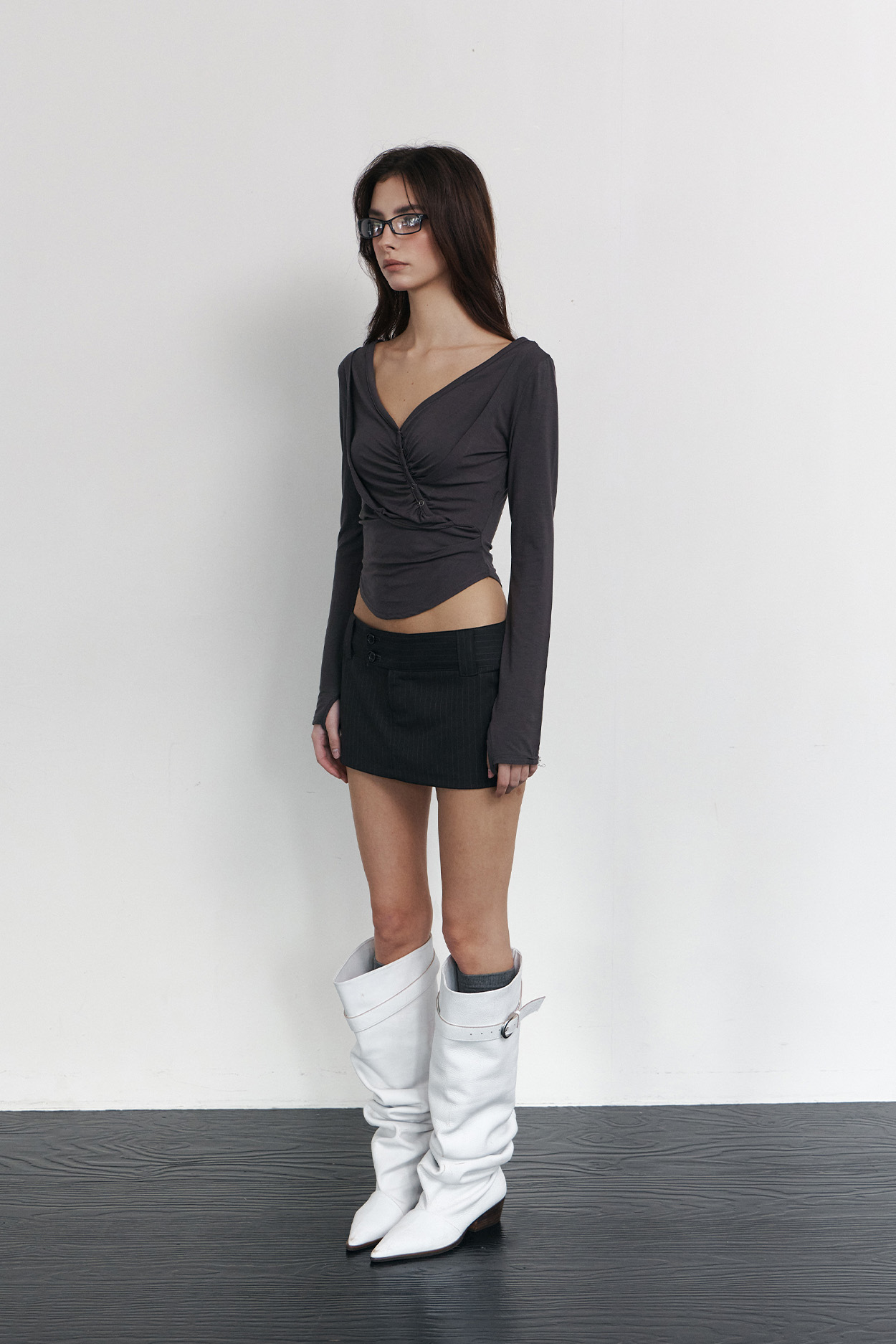 pleaseNOFOLLOW - Deba Long Sleeve Top (Charcoal)