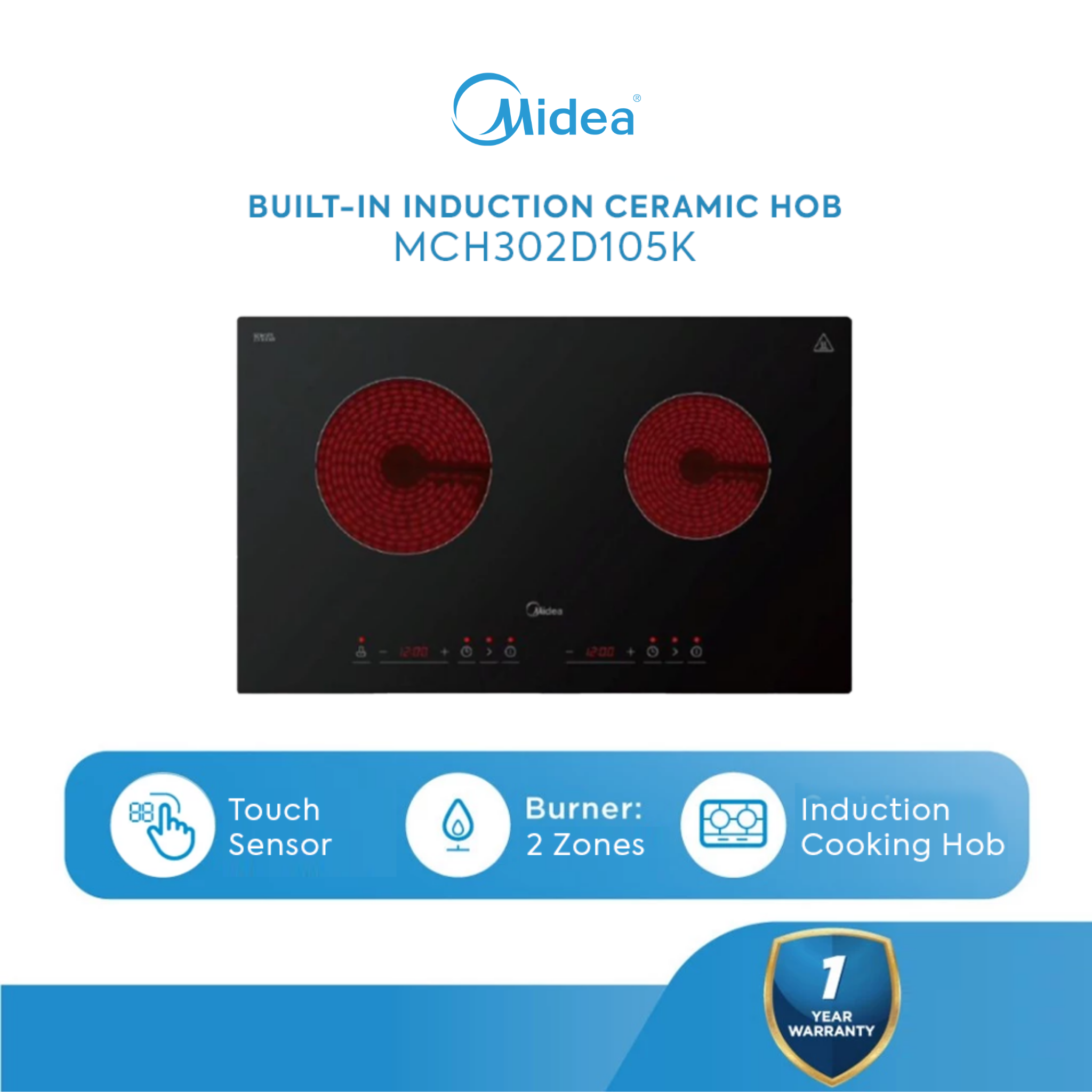Midea 3000W Built-In Ceramic Hob Double Head Infrared Furnace Gas Hob MCH302D105K