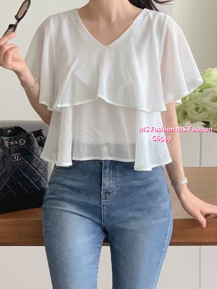 G6549 V領層層ruffle top