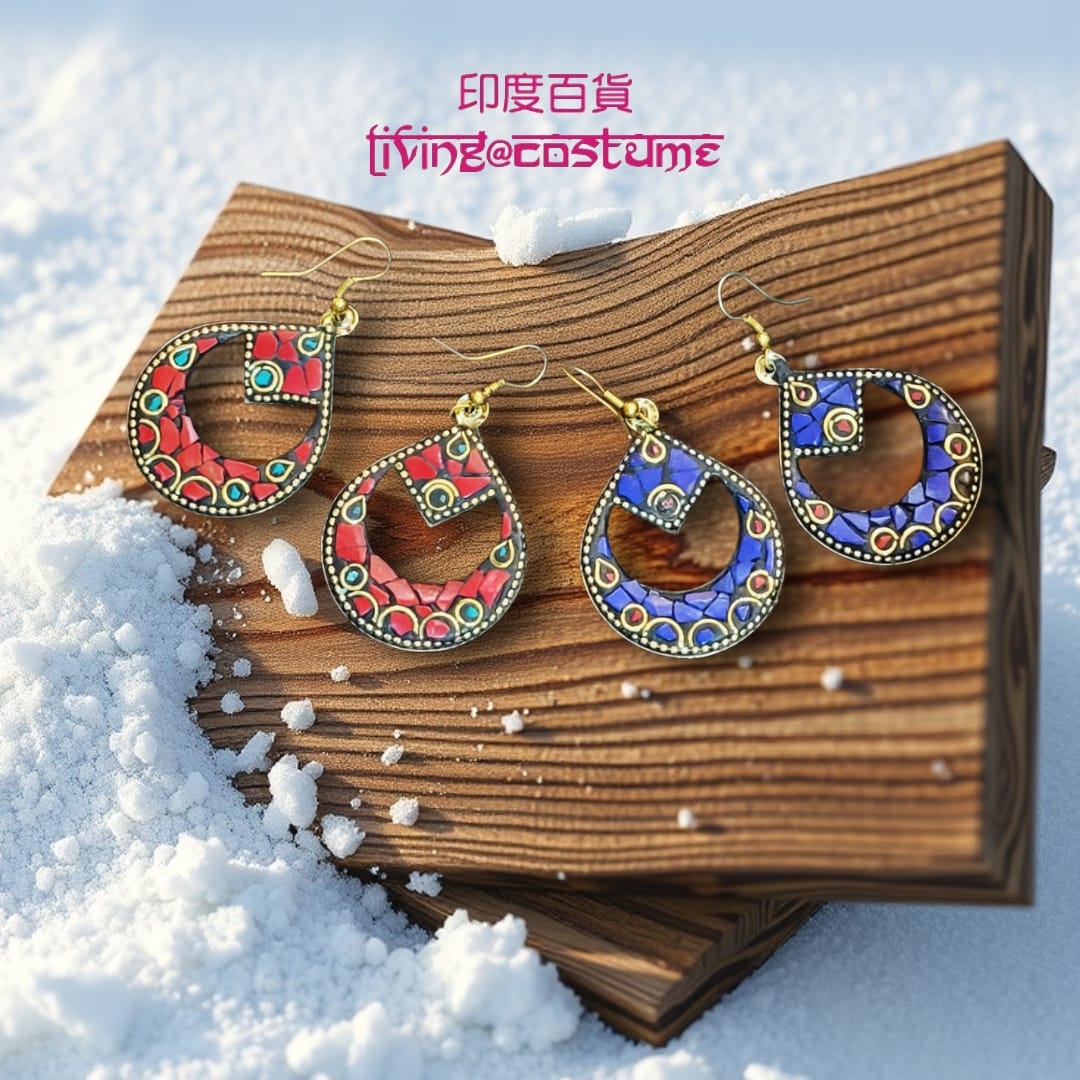 印度黃銅彩石拼貼耳環