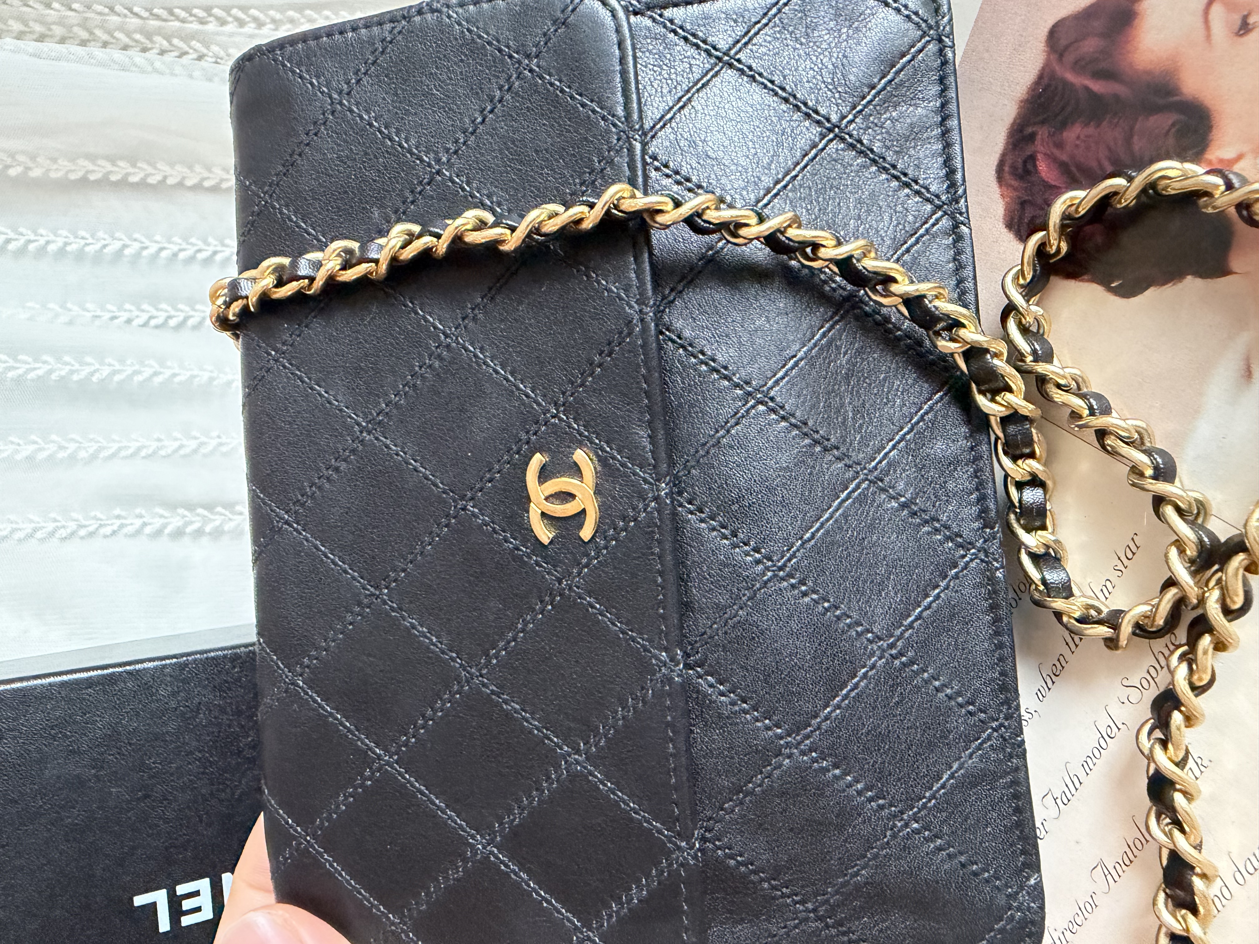 chanel cc black matelasse  black leather flap cutch bag