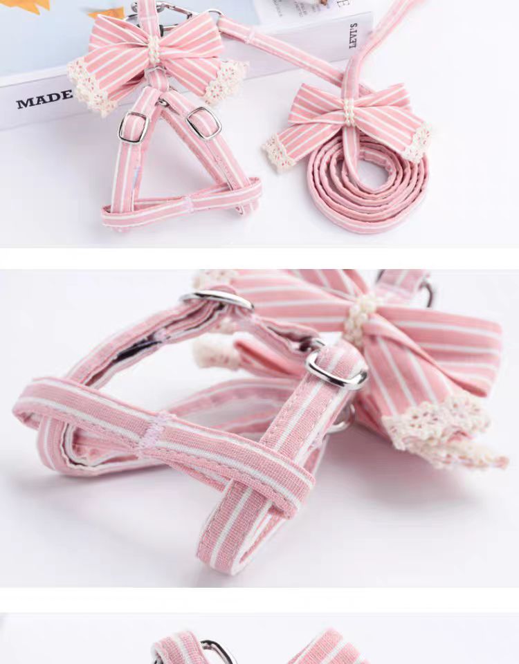 貓咪可愛條紋寵物胸背帶牽引繩套裝