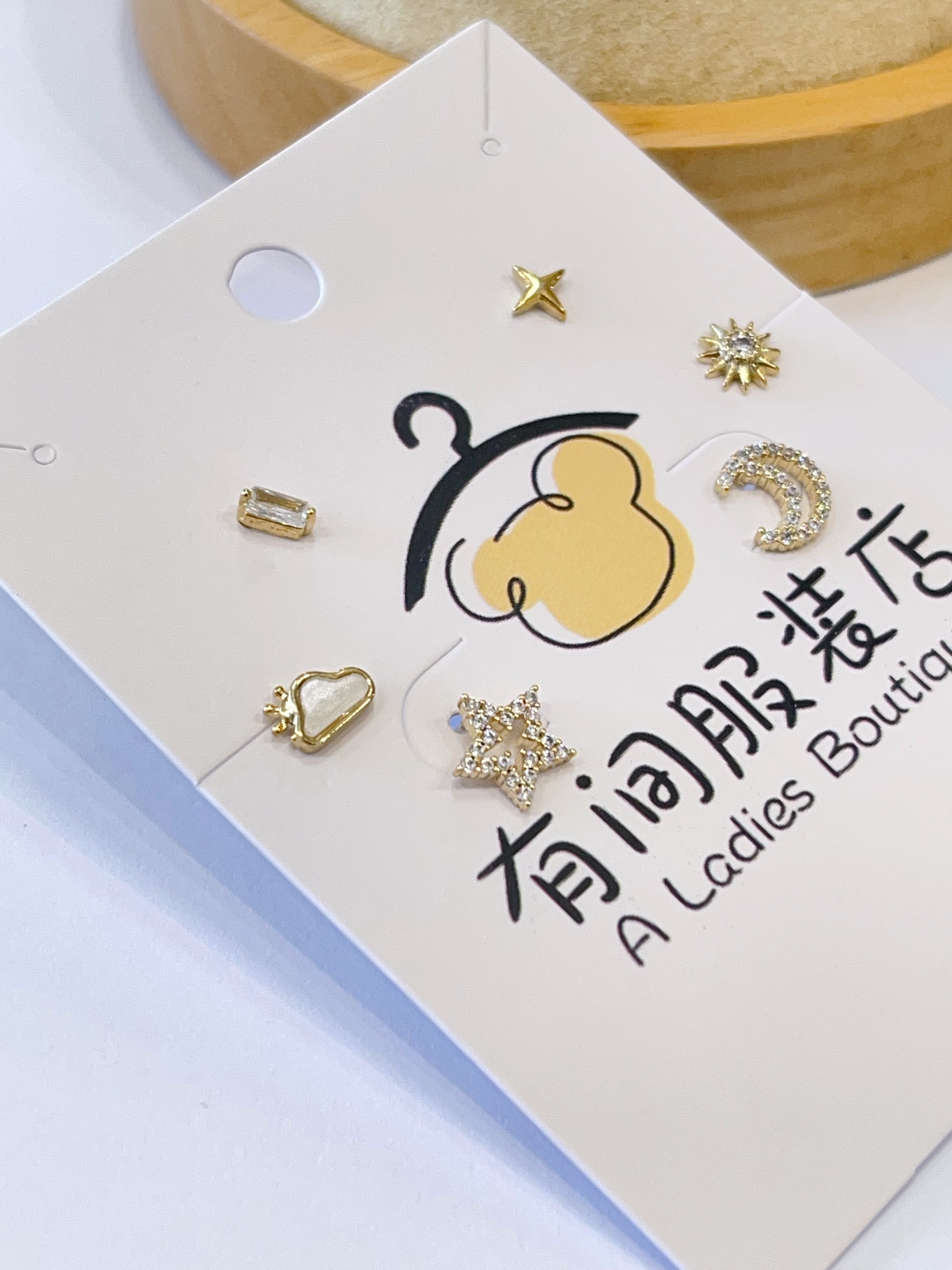 镂空镶钻星月耳环套装