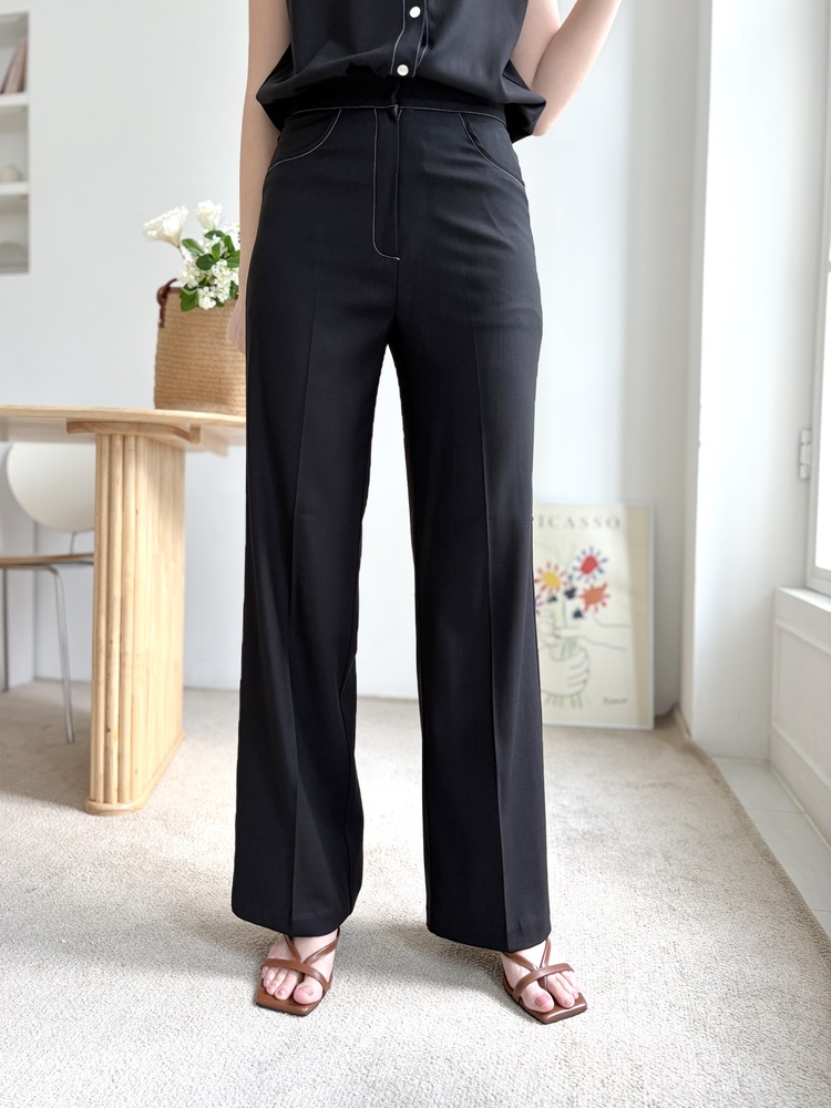 Topstitched Cooling Slacks (Black)