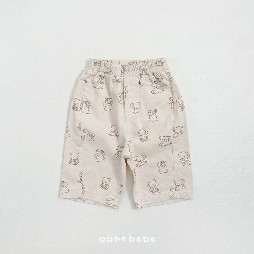 🌸預訂 韓國直送🌸🇰🇷OOTTBEBE兩色小熊滿印斜紋布牛仔褲