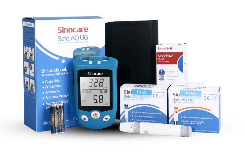 Sinocare AQ UG血糖機尿酸機2合1測試儀連50血糖試紙+25尿酸試紙+50針
