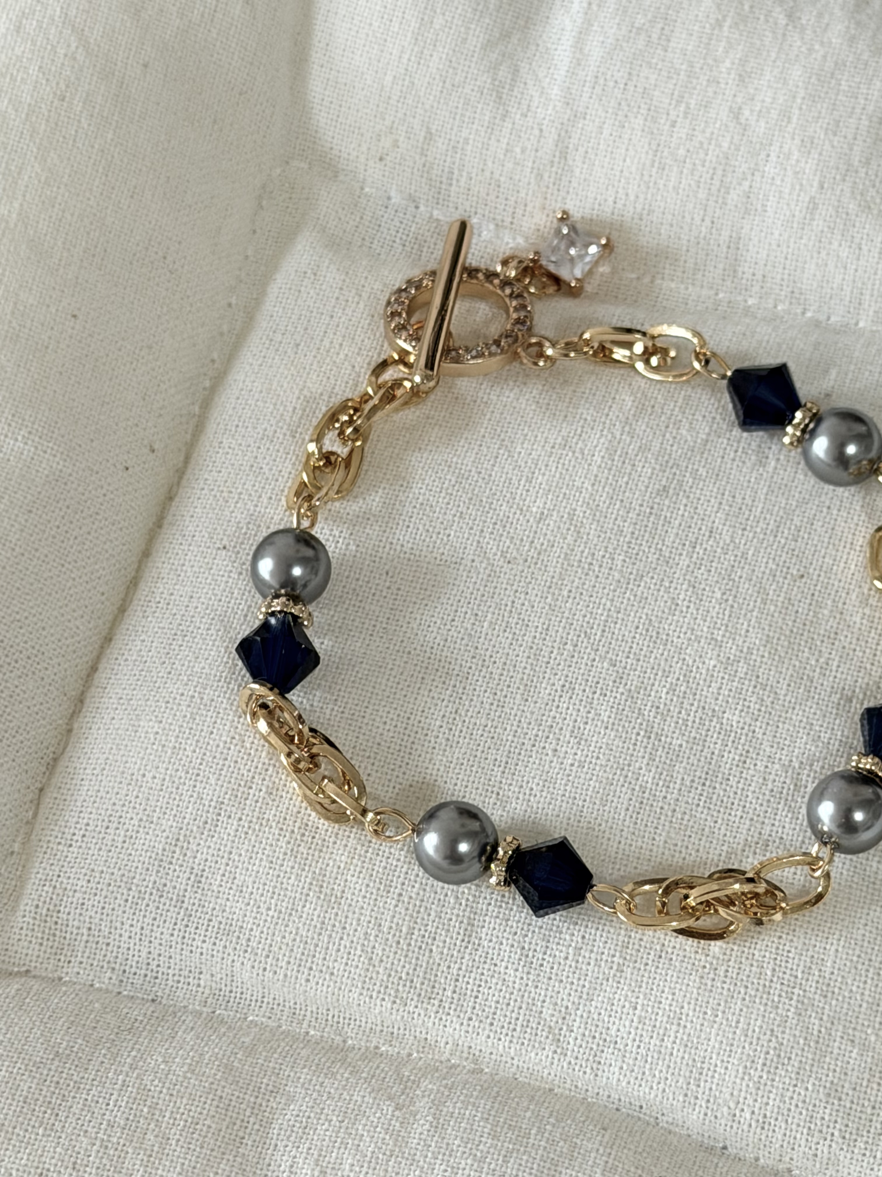 復古款水晶手鍊/皇家藍色x金色