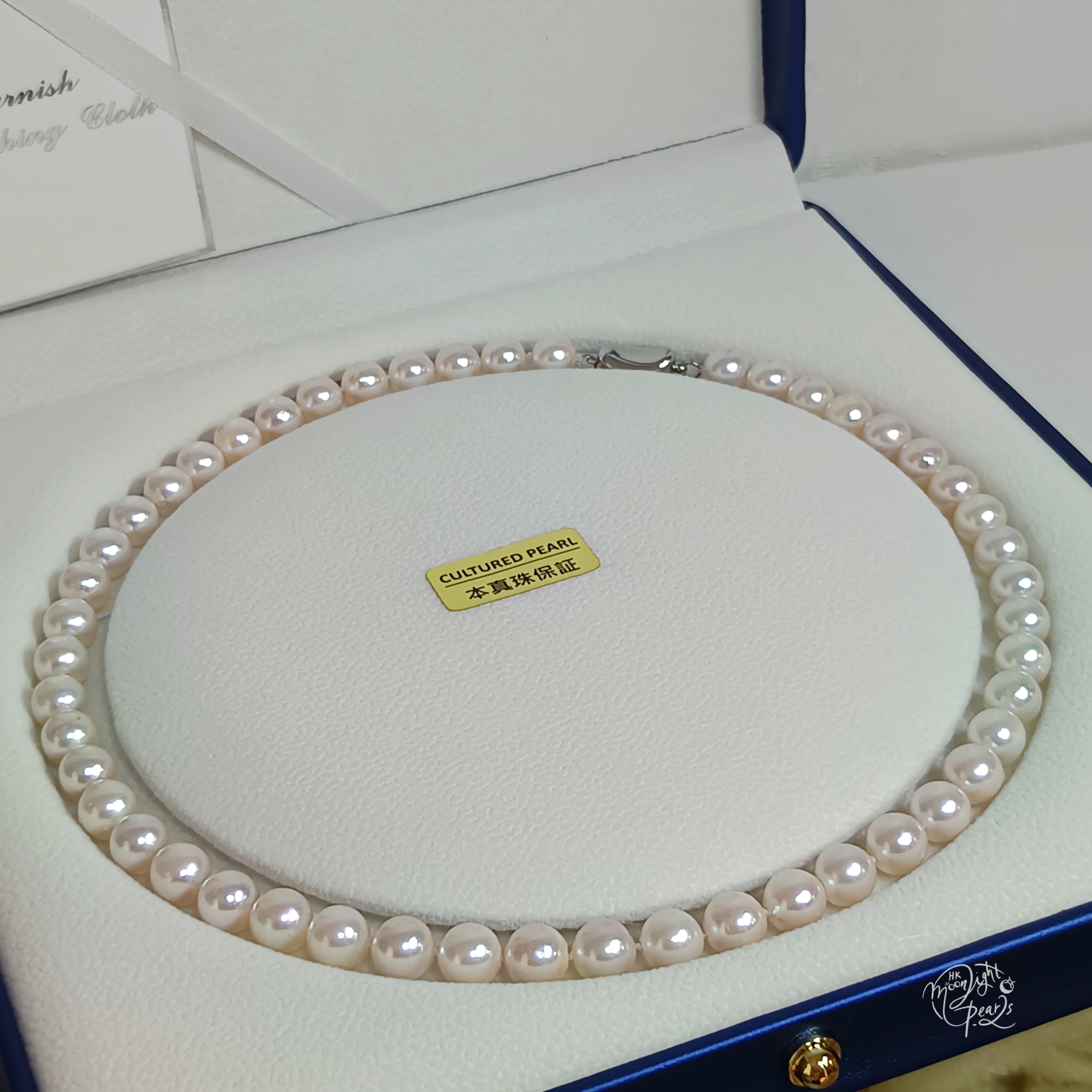 正圓極強光日本akoya櫻花粉色海水珍珠925扣項鍊