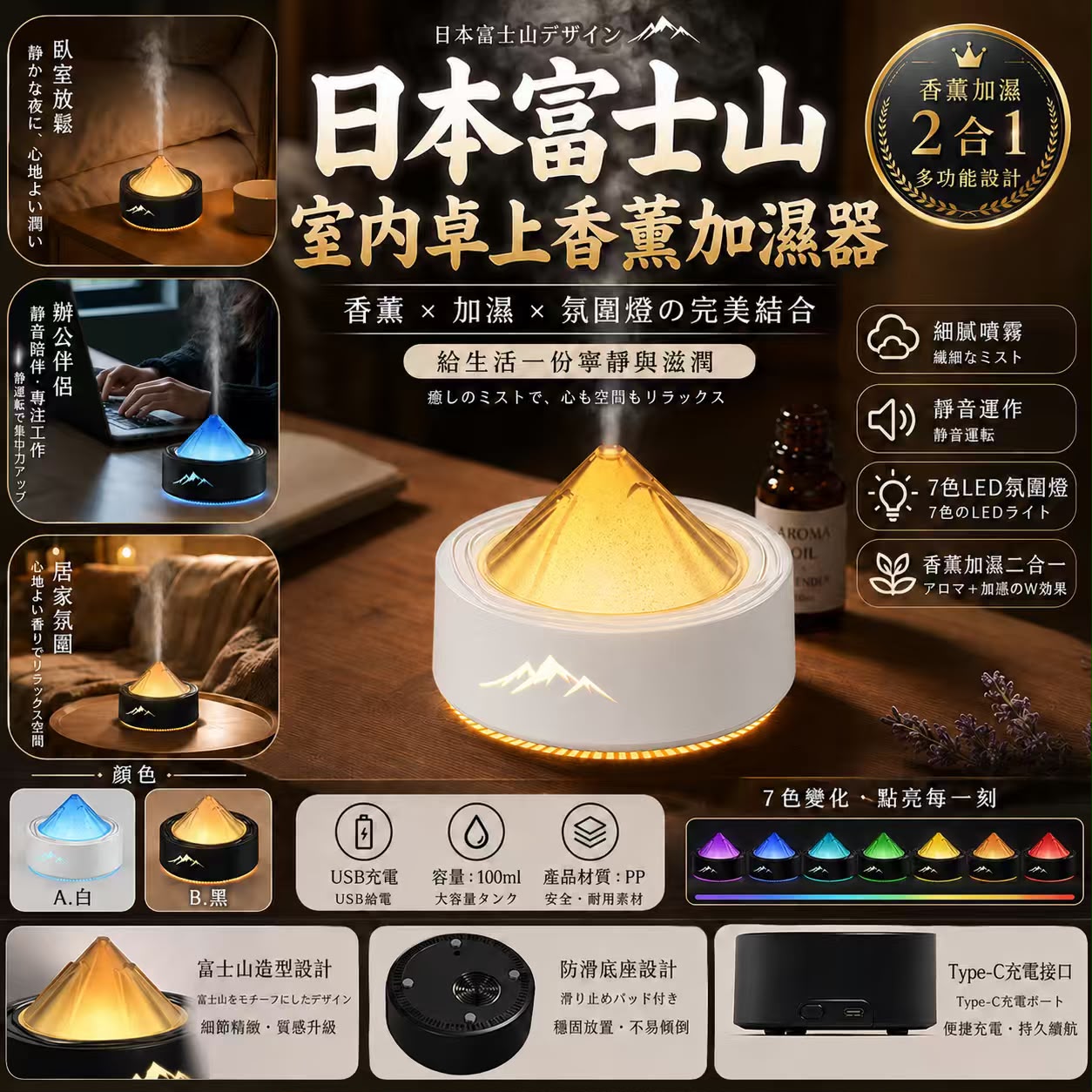【預訂】富士山室內桌上香薰加濕器